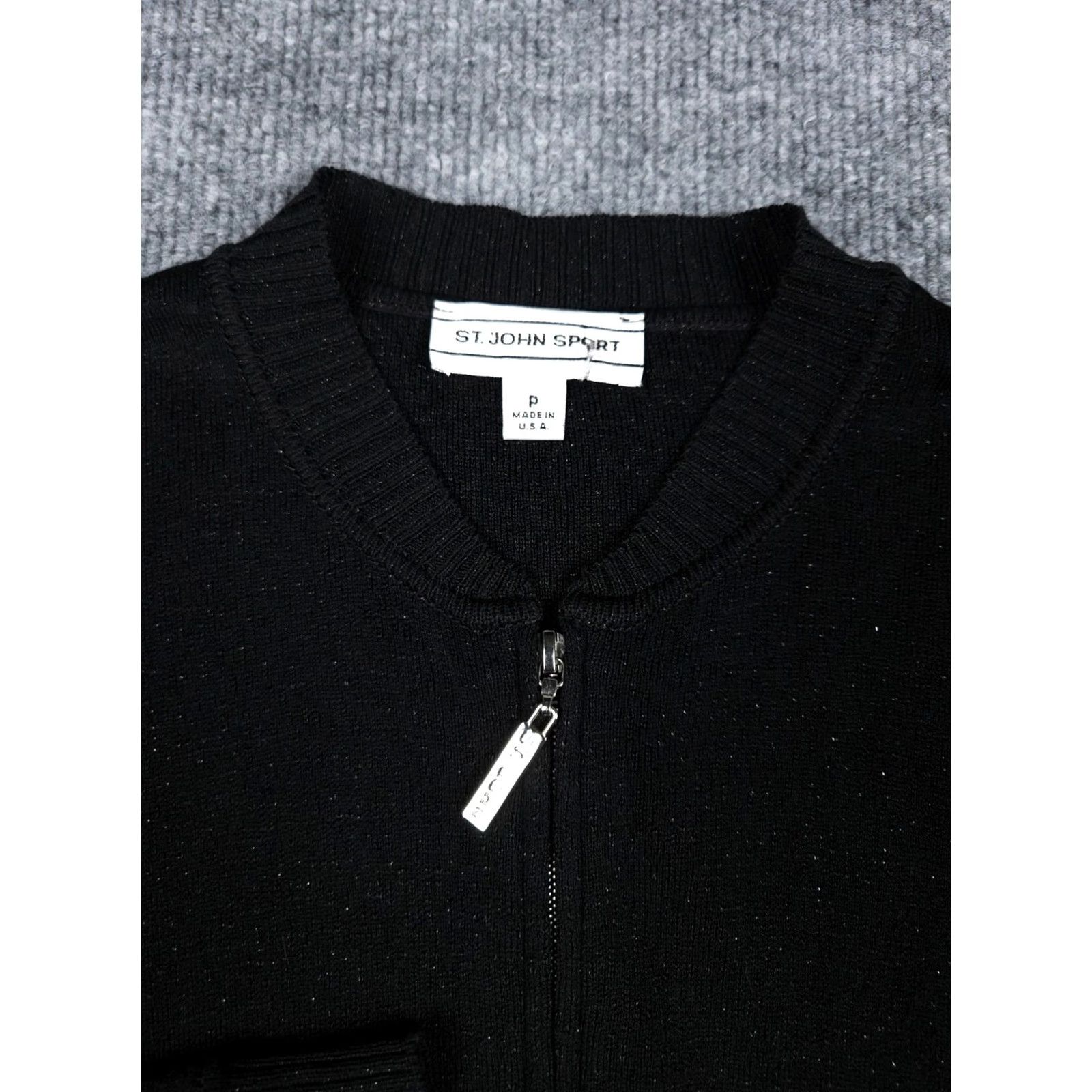 St. John St John Sport Cardigan Jacket Petite P Black Full Zip Silk Sparkle Made USA Womens Cardigan Size XXS / US 00 / IT 34 - 5 Thumbnail