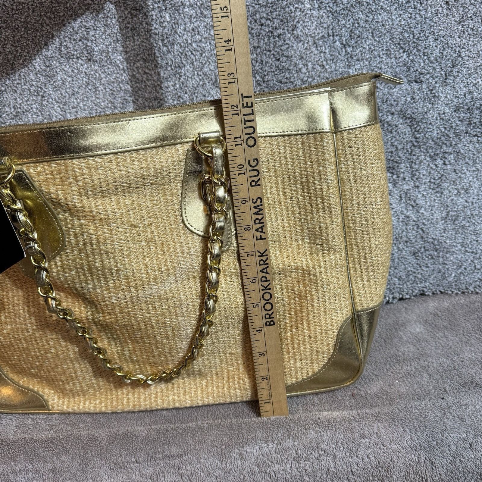 Other Y2K Boho Chic Woven Tote Bag Natural Gold Sparkly Metallic Size ONE SIZE - 5 Thumbnail