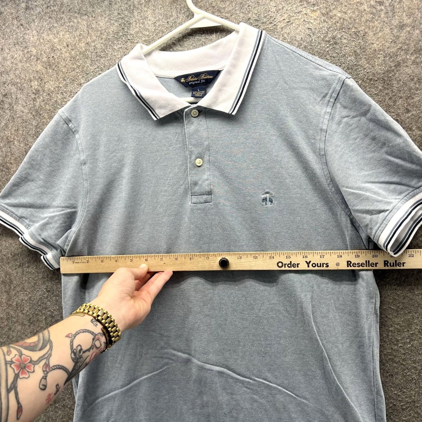 Brooks Brothers Brooks Brothers Polo Shirt Mens L Blue Original Fit Stretch Collar Contrast Cuff Navy Logo Short Sleeve Cotton Spandex Size US L / EU 52-54 / 3 - 6 Thumbnail