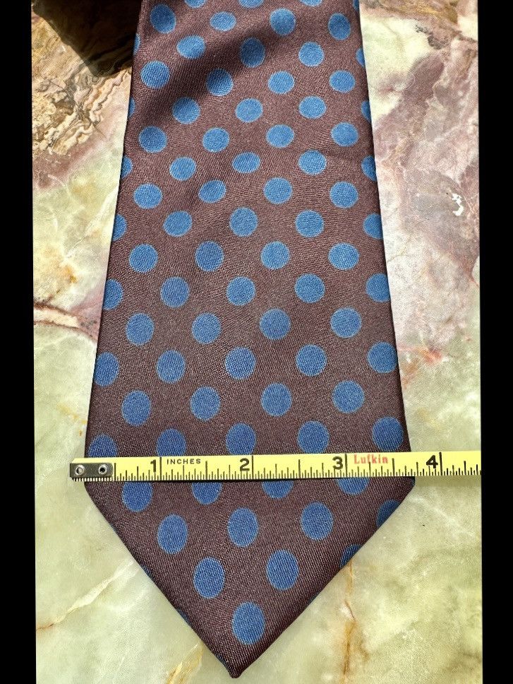 Turnbull & Asser VINTAGE 1990s TURNBULL & ASSER TIE SILK BROWN BLUE POLKA DOT Size ONE SIZE - 5 Thumbnail