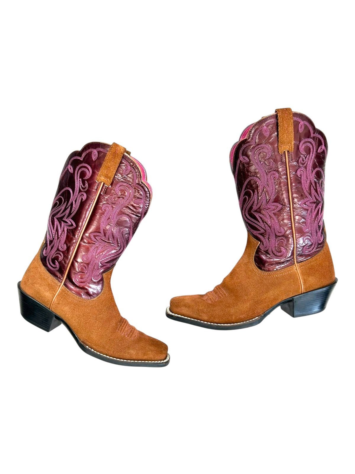 Ariat Vintage Ariat Western Suede Leather Brown Pink boots Size US 7 / EU 40 - 1 Thumbnail