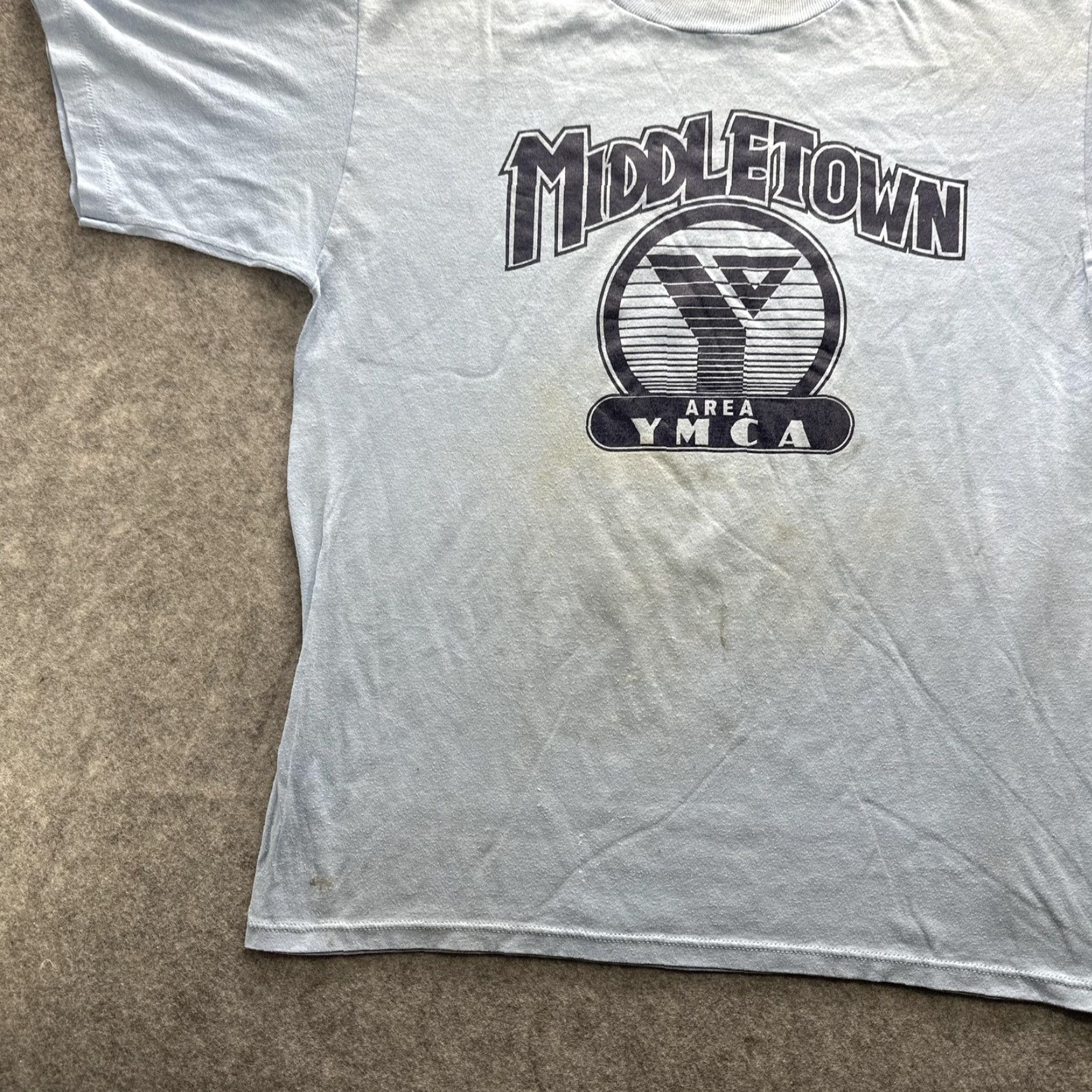 Jerzees VINTAGE YMCA Shirt Mens XL Blue Middletown Graphic 80s Made USA Single Stitch Size US XL / EU 56 / 4 - 4 Thumbnail