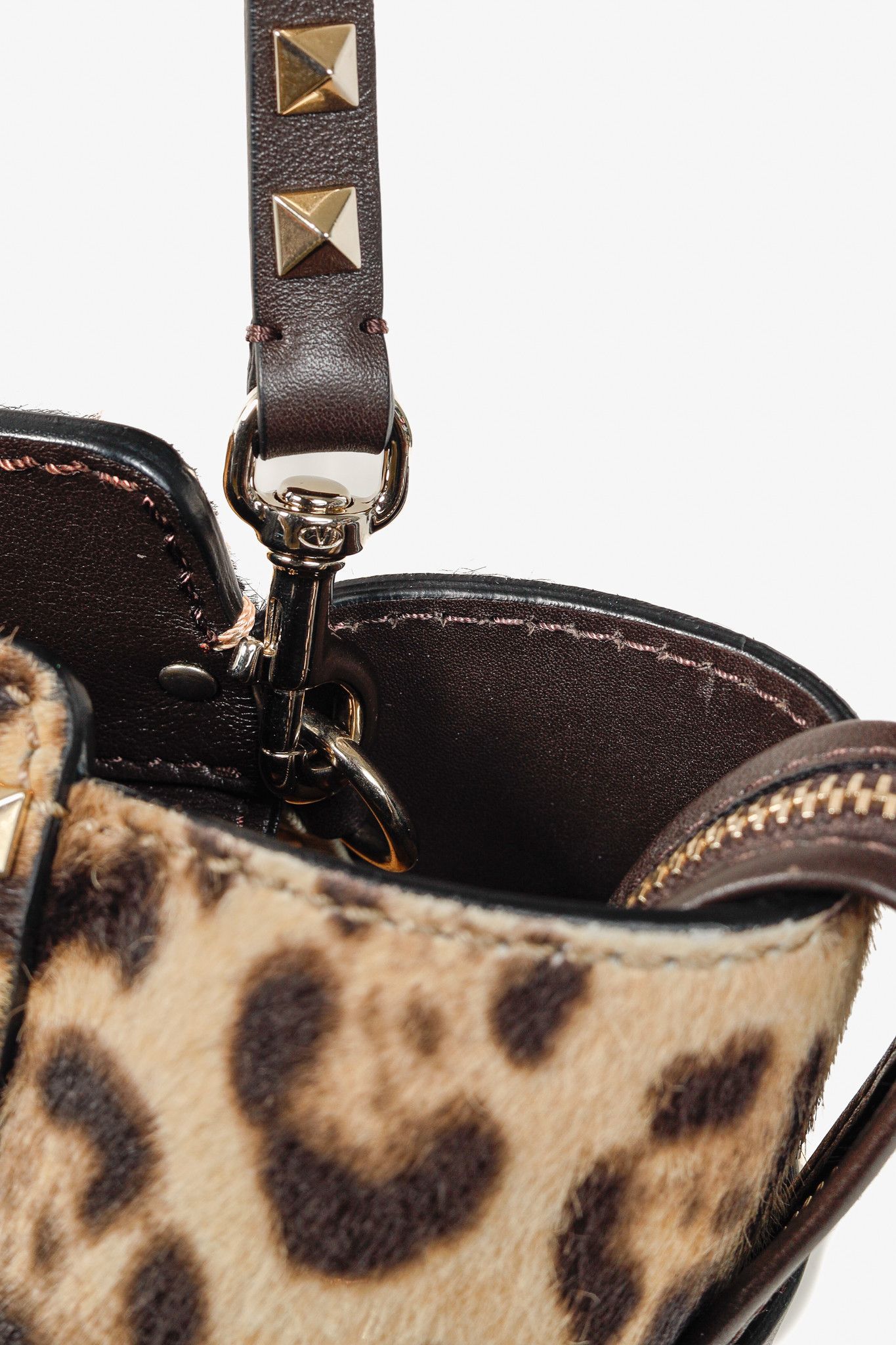 Valentino Valentino Leopard Calf Hair Rockstud Double Handle Tote Size ONE SIZE - 7 Thumbnail