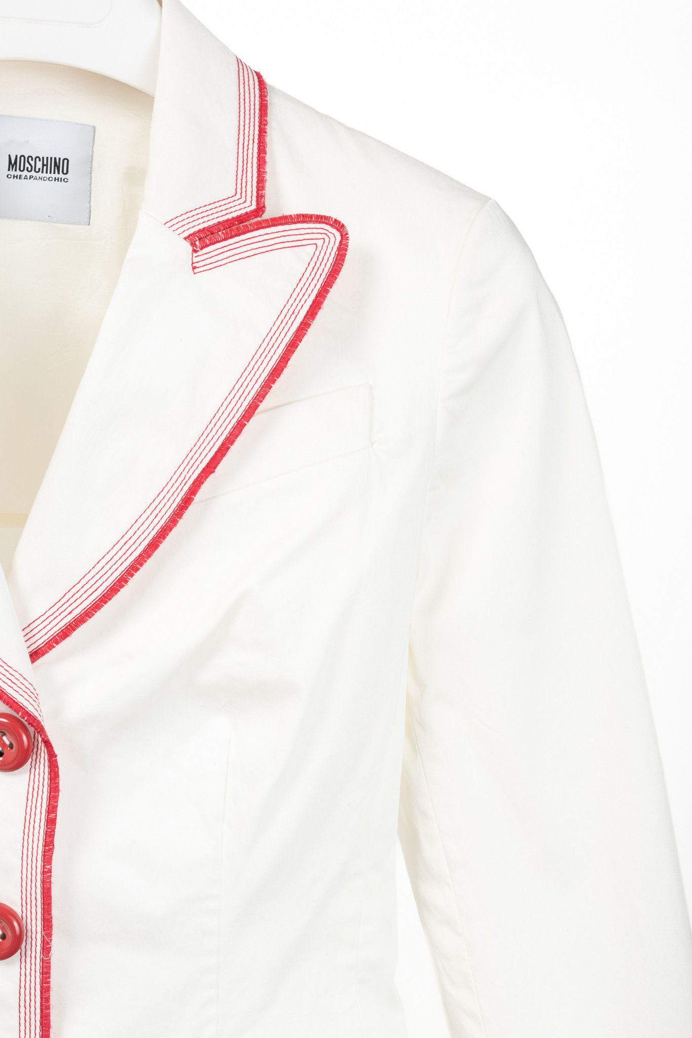 Moschino Moschino Cheap and Chic White Cotton Red-Embroidered Blazer Size M / US 6-8 / IT 42-44 - 5 Thumbnail