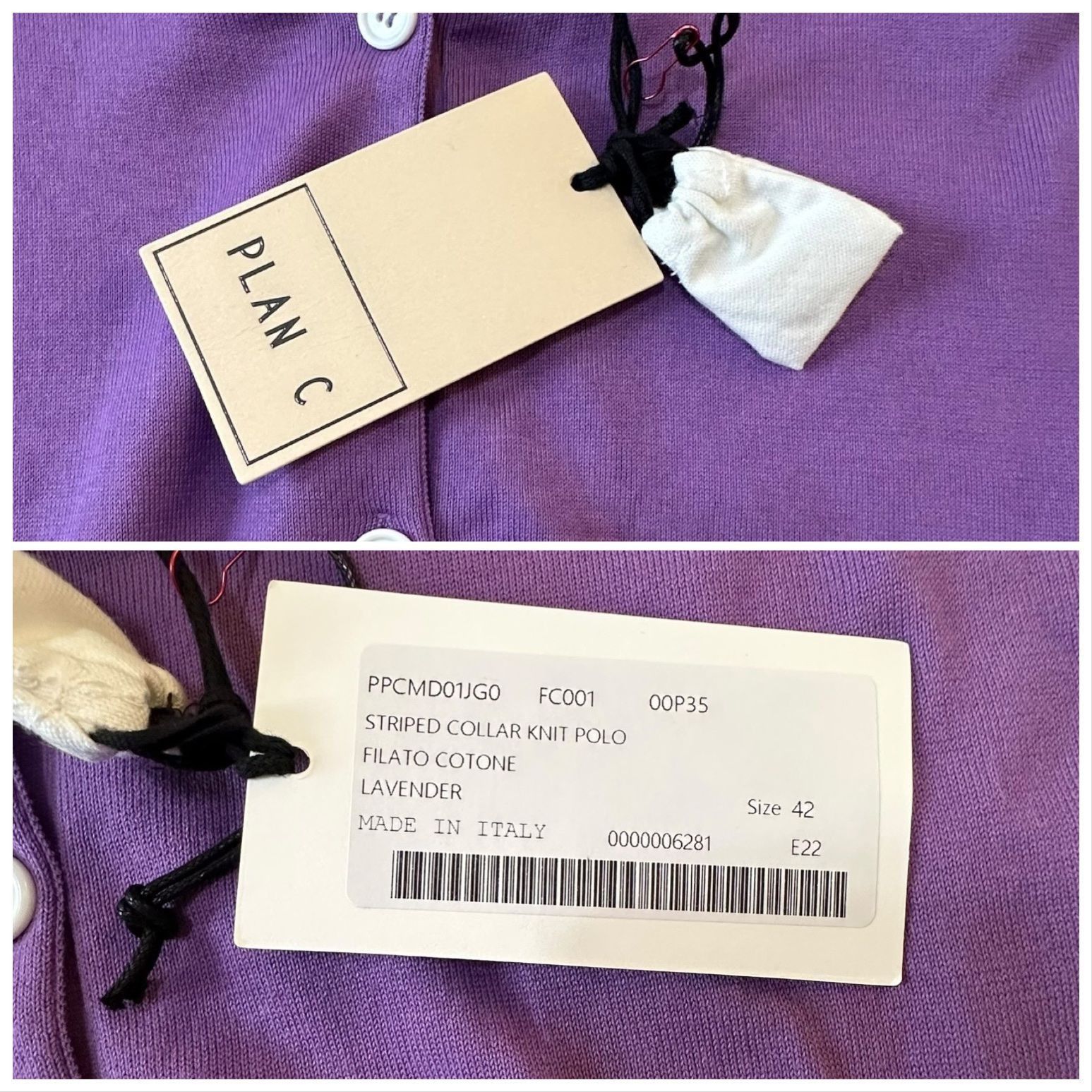 Plan C Plan C Striped Collar Cotton Knit Polo, Lavender, Size 42 IT Size M / US 6-8 / IT 42-44 - 3 Thumbnail