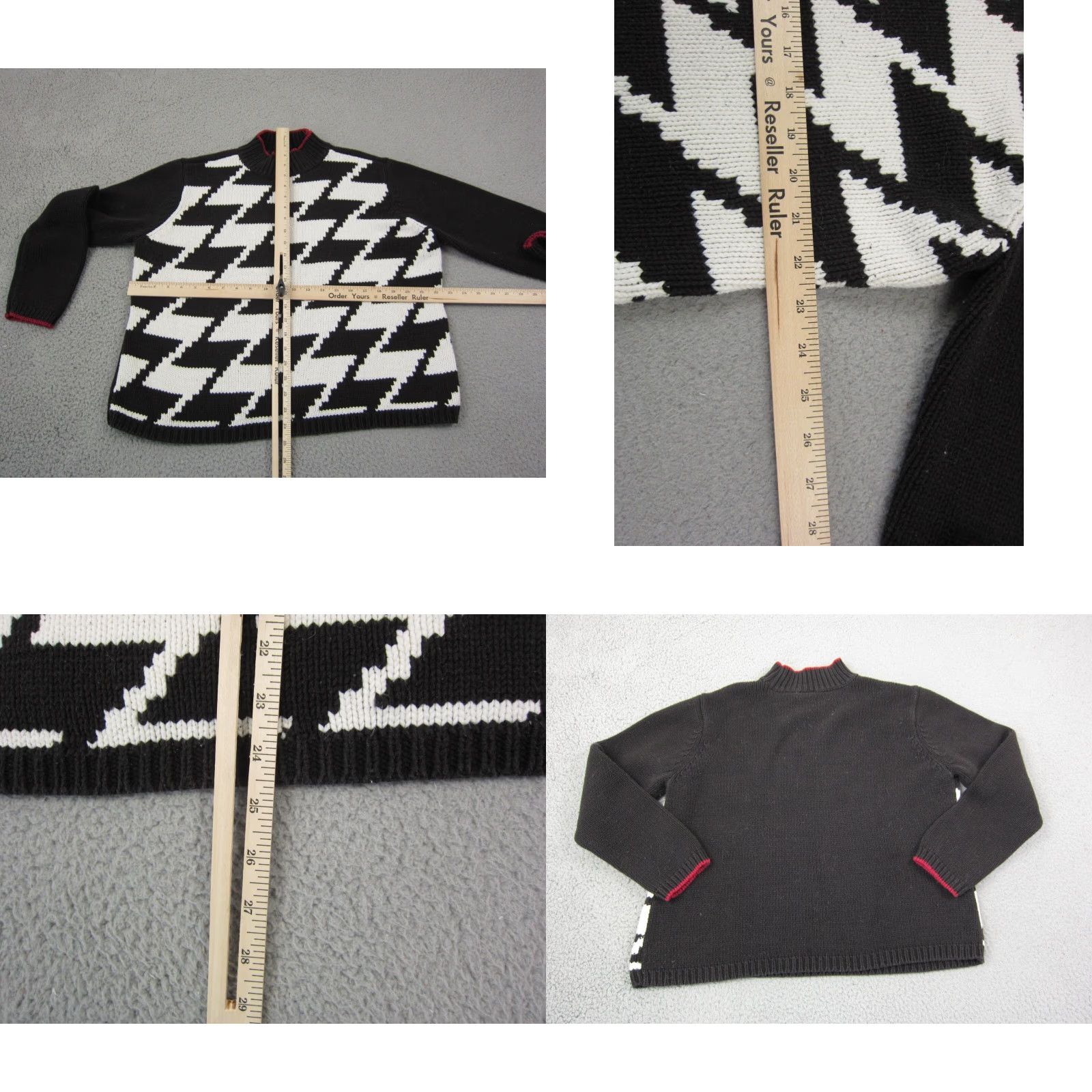 Vintage Emma James Sweater Womens XL Black White Houndstooth Zig Zag Geometric Knit Pullover Mock Neck Long Sleeve Casual 80s 90s Vintage: No Size XL / US 12-14 / IT 48-50 - 8 Thumbnail