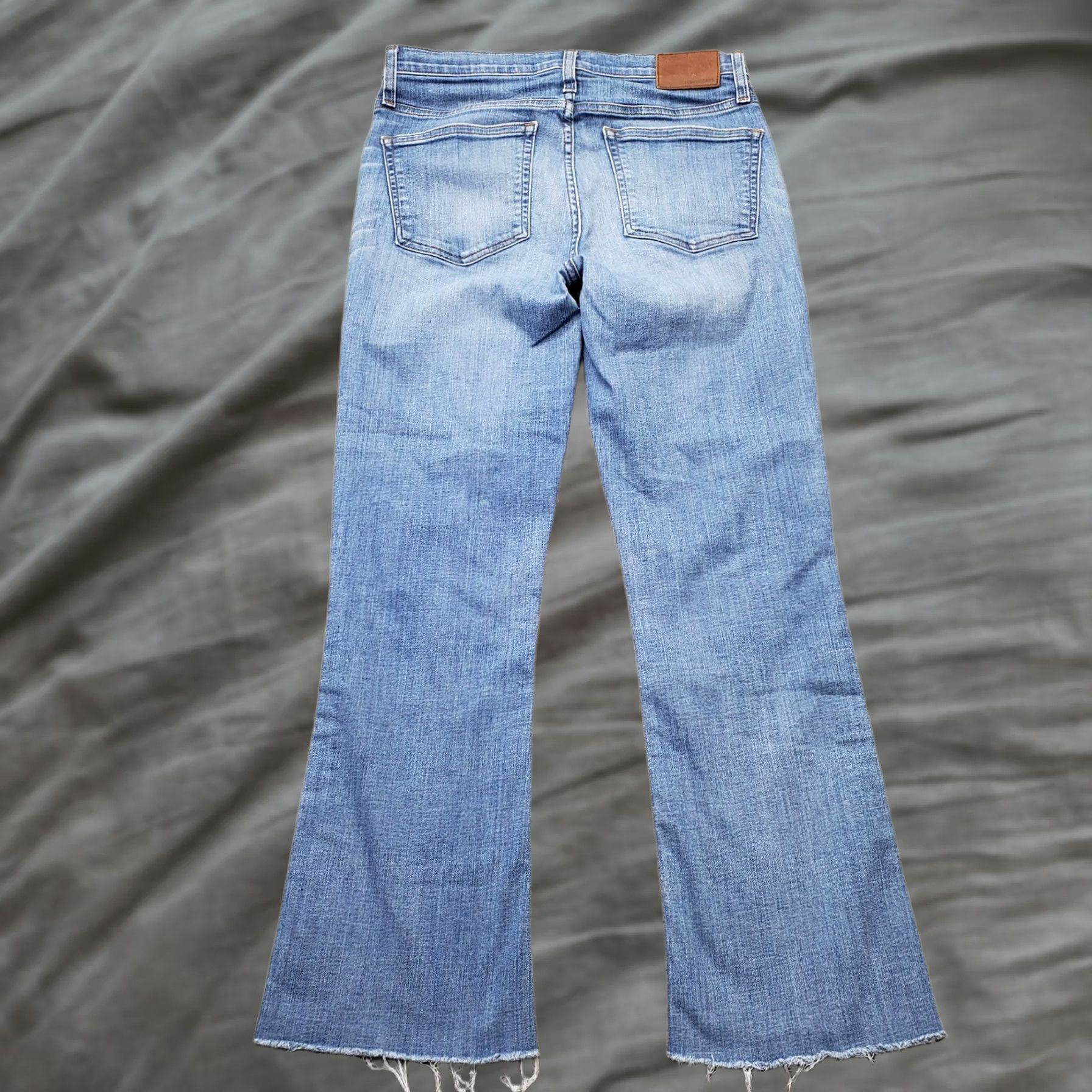 J.Crew J.CREW Bootcut Jeans Womens 29T Blue Denim Stretch Faded Raw Hem Whiskered Size 29" - 1 Thumbnail