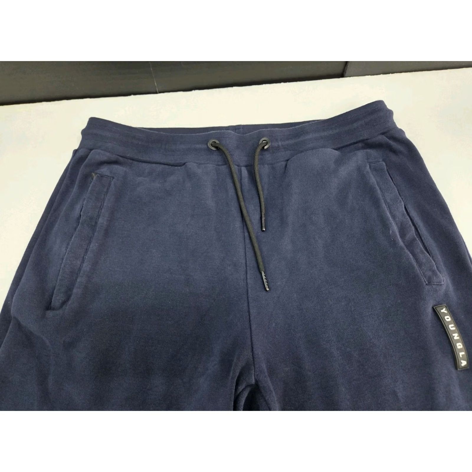 YoungLA Young LA Mens Blue Sweatpants Zip Pocket Zip Ankle Logo Drawstring Large Size US 33 - 3 Thumbnail
