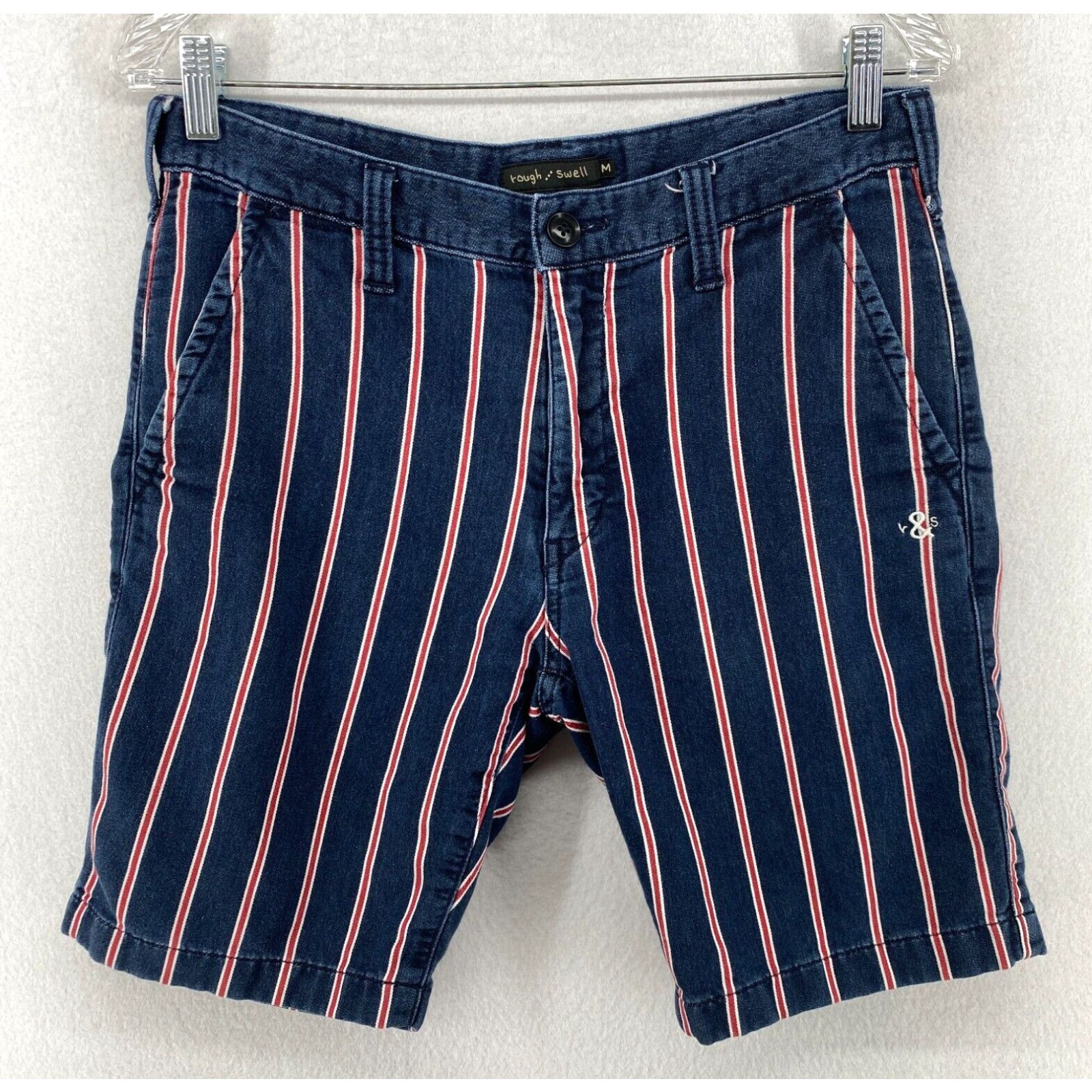 image of Vintage Rough & Swell Shorts Mens M 8" Striped French Terry Cotton Blend Blue Red Japan in White (S