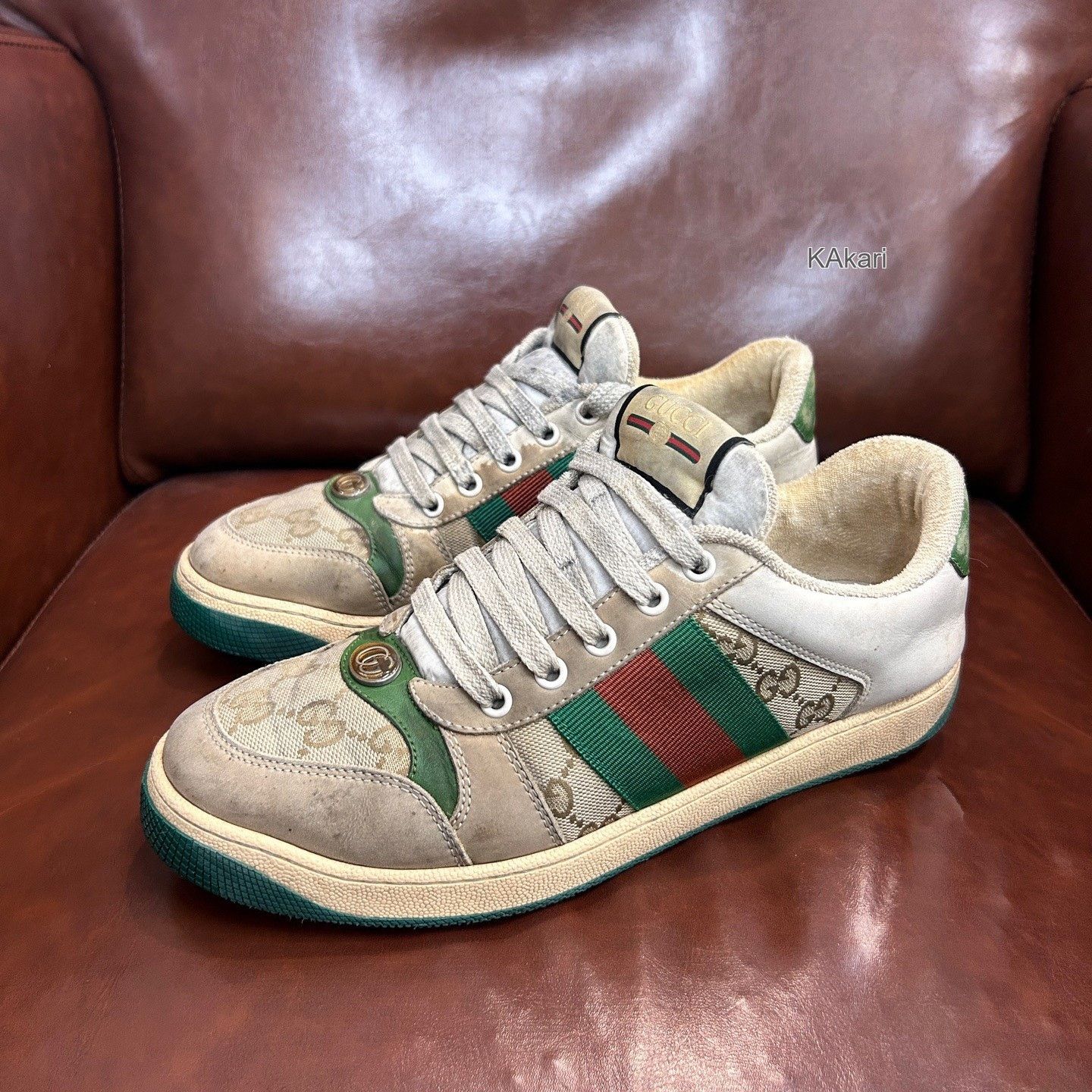 Gucci Gucci Enamel Dirty Shoes Green Red Stripe Size US 7.5 / EU 40-41 - 1 Thumbnail