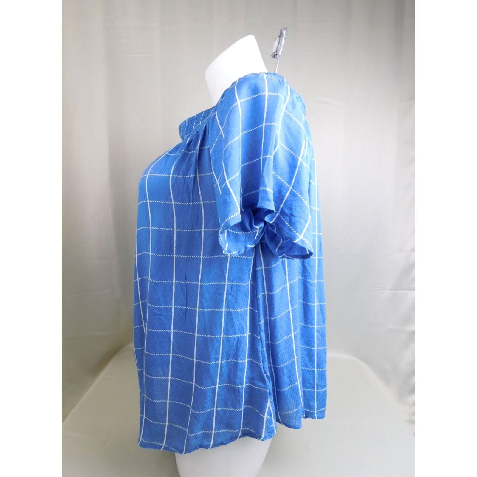Vintage VINTAGE Style&co. Plus Size Poolside Checkered Off-The-Shoulder Top Blouse 2X Blue Womens Size XXL / US 16-18 / IT 52-54 - 3 Thumbnail