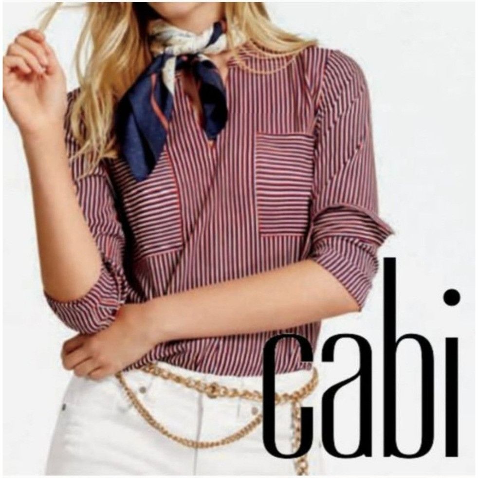 Other Cabi L Red White Blue Stripe Lightweight Popover Top 5335 FR Size L / US 10 / IT 46 - 8 Thumbnail