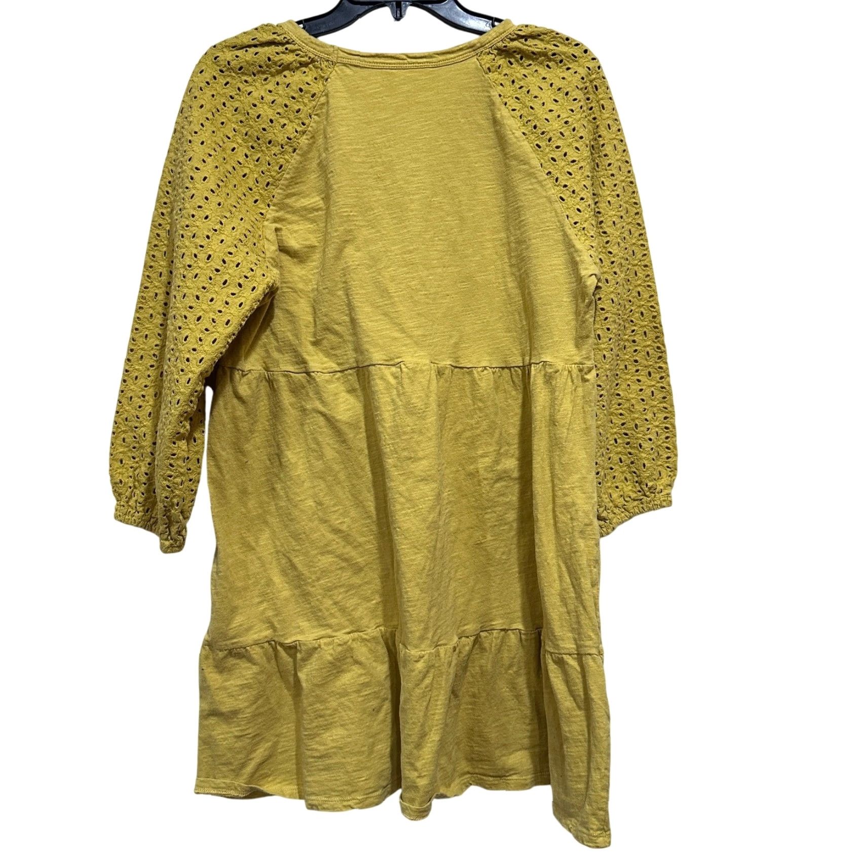 Vintage Time and Tru Tunic Dress Women L Yellow Eyelet Long Sleeve Boho A-Line 100% Cotton Knee Length Casual Size L / US 10 / IT 46 - 3 Thumbnail