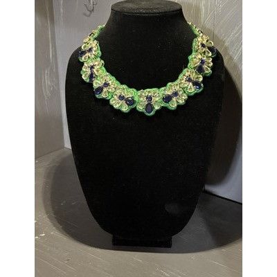 Talbots VTG Talbots Rare Embroidered Bee Necklace Blue And White Gla Size ONE SIZE - 1 Thumbnail