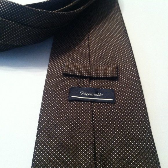 Faconnable FACONNABLE MENS BROWN 100%SILK NECK TIE WIDTH: 3 1/2" Size ONE SIZE - 3 Thumbnail