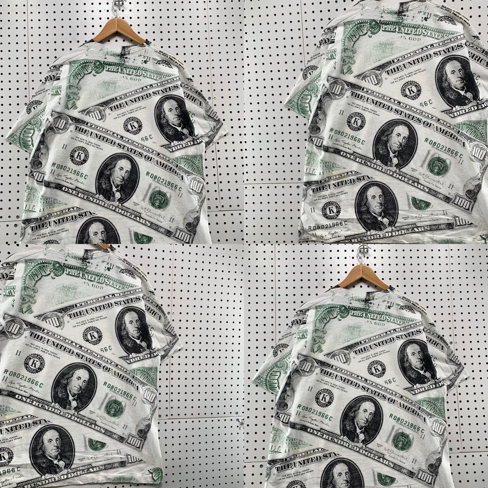 Vintage VINTAGE USA CASH Money Shirt 2XL White All Over Print AOP Hip Hop 90s Mens 24x29 Size US XXL / EU 58 / 5 - 10 Thumbnail