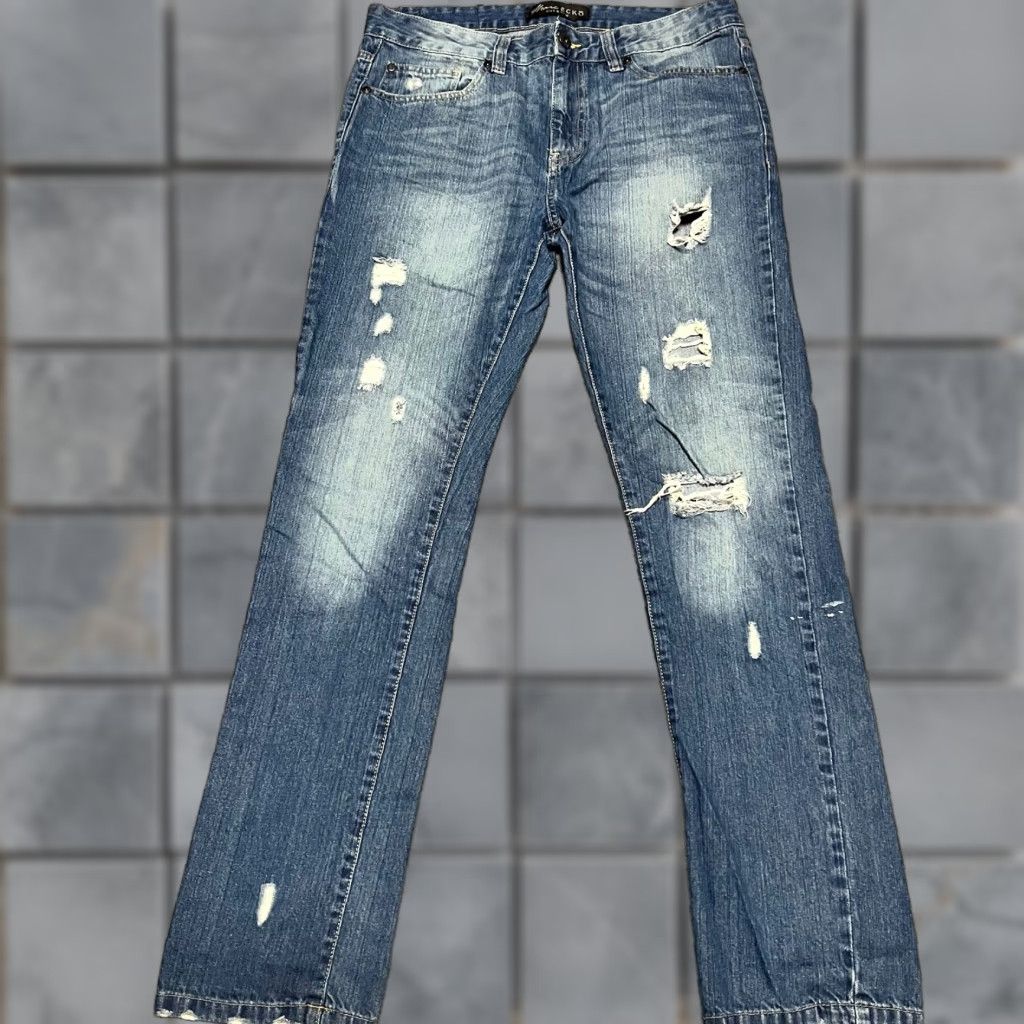 Denime Marc Ecko Cut & Sew Denim Jeans Mens 32 x 32 Slim Tapered Distressed Whiskering Blue 32 Mens Straight Jeans Size US 32 / EU 48 - 1 Thumbnail