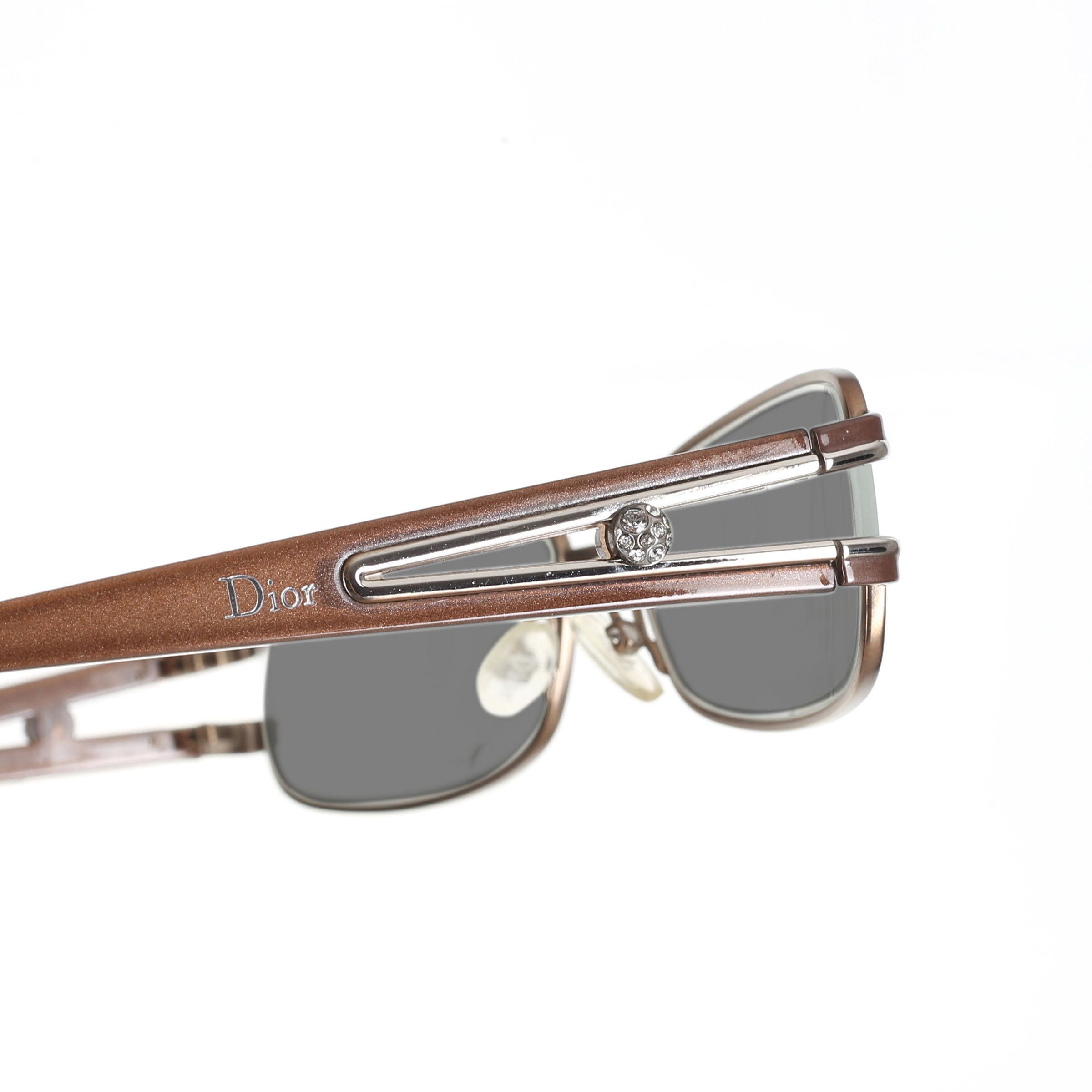 Christian Dior '90s Crystal Brown Rectangular Sunglasses Blk