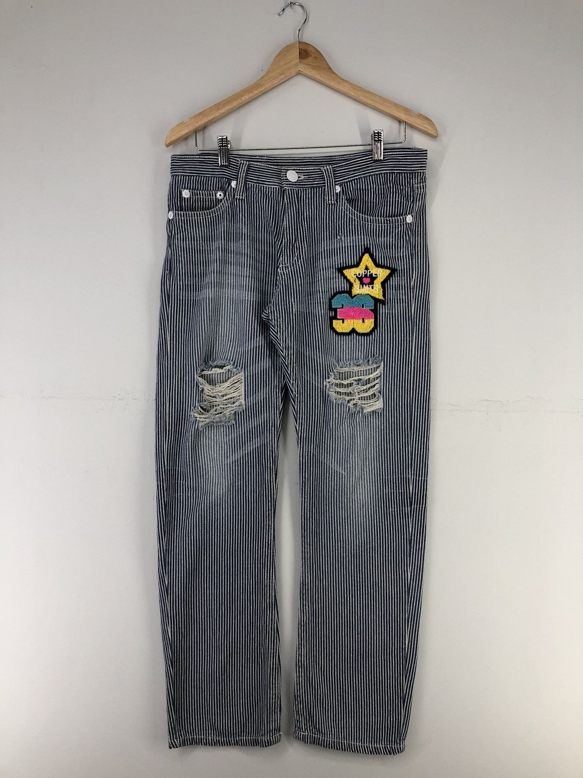 Japanese Brand Japanese Brand Copper Smith Distressed Hickory Blue Jeans Size US 32 / EU 48 - 1 Thumbnail
