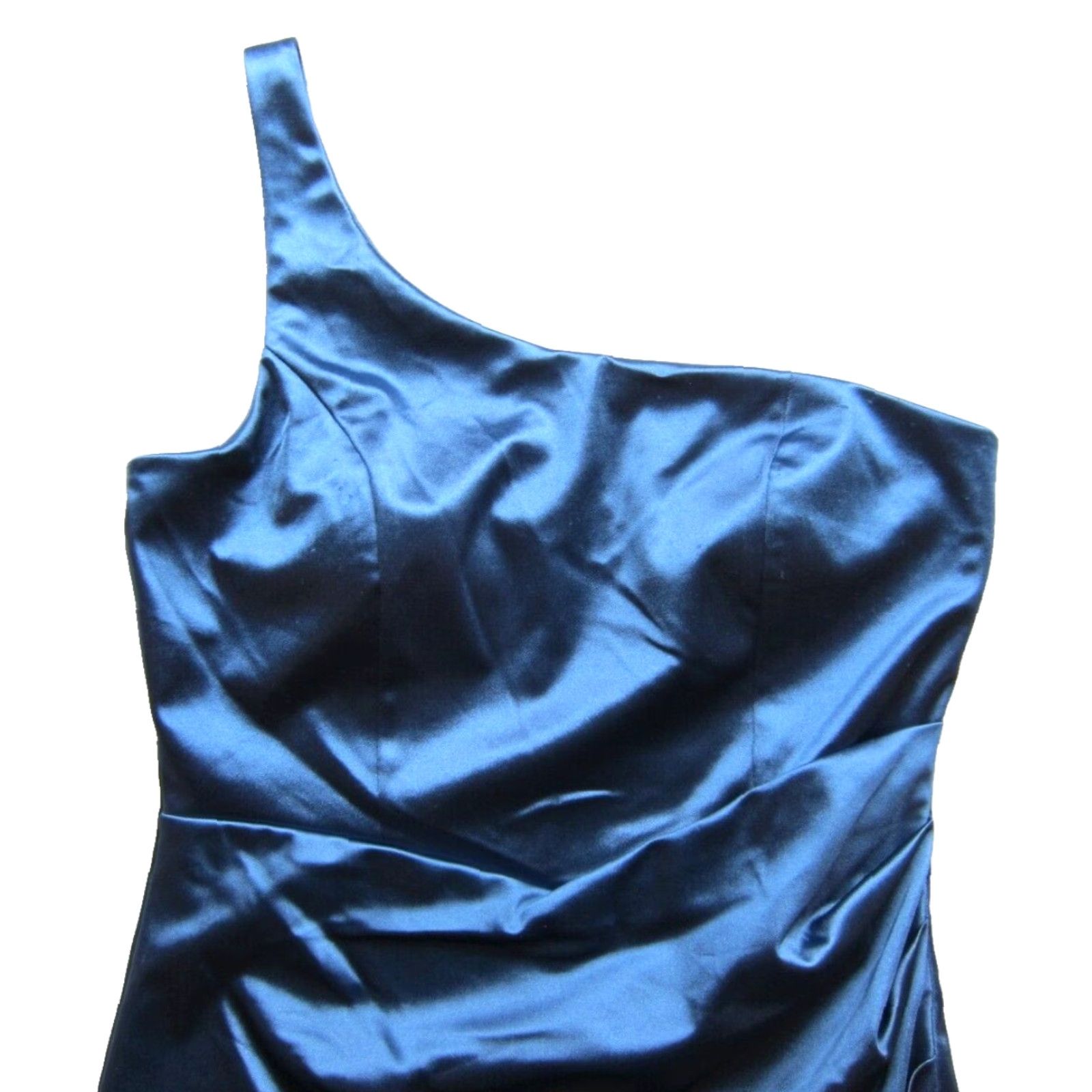 Vintage NWT Emerald Sundae Blue Satin Stretch One Shoulder Ruched Fitted Dress M Size M / US 6-8 / IT 42-44 - 5 Thumbnail