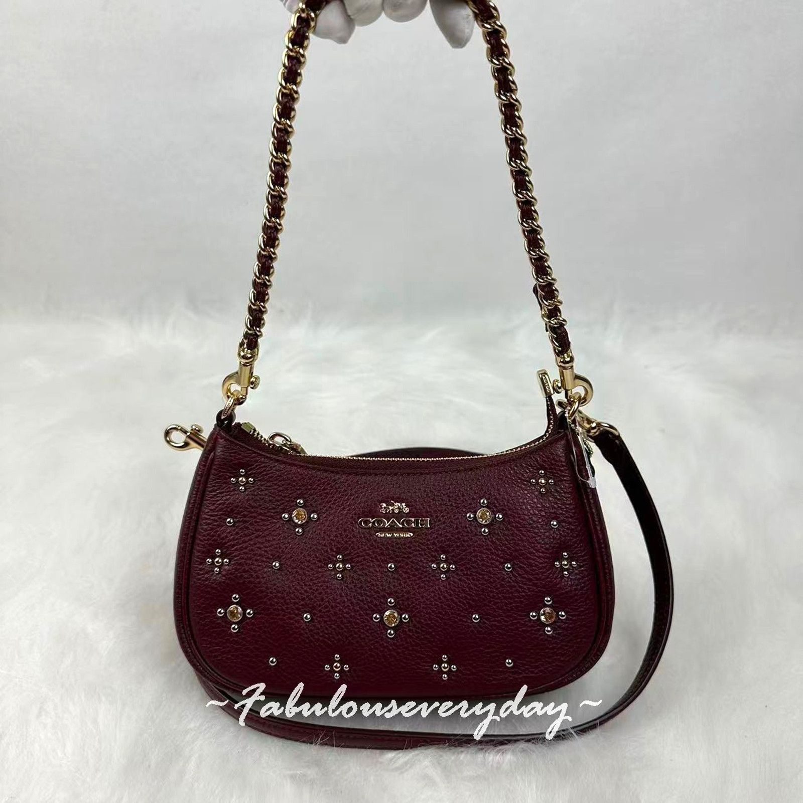 Coach Coach Teri Mini Crossbody Crystals In Leather/Gold/Dark Wine Size ONE SIZE - 1 Thumbnail