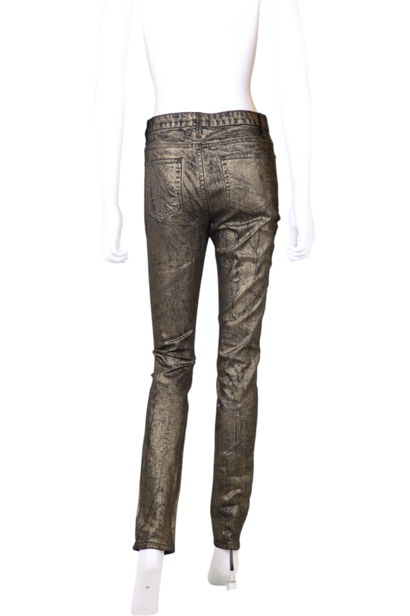 Anthony Vaccarello × Saint Laurent Paris S/S 2017 Waxed Gold Skinny Jeans Size US 27 - 3 Thumbnail