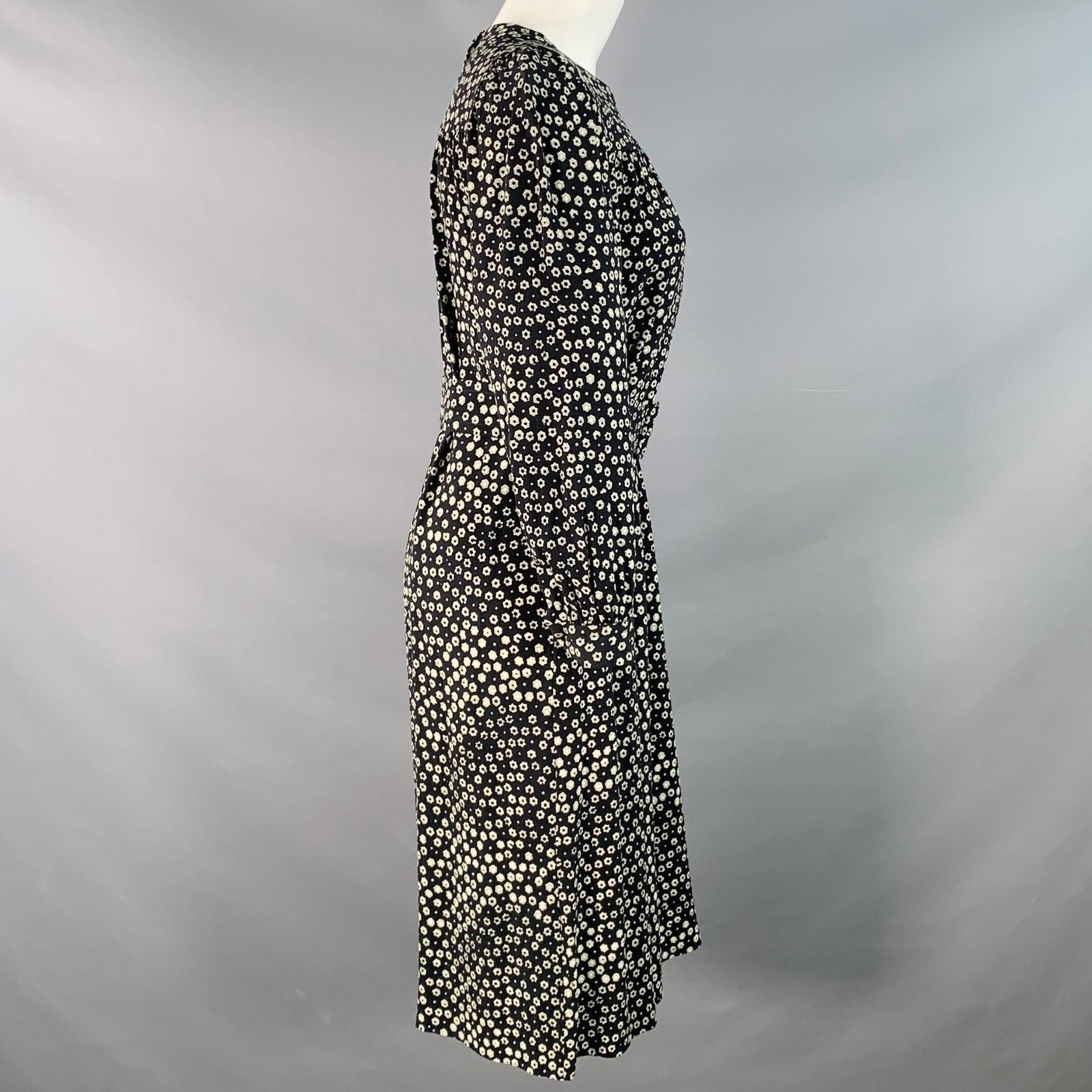 A.P.C. A.P.C. Viscose Floral Long Sleeve Belted Knee Length Dress Size XS / US 0-2 / IT 36-38 - 2 Thumbnail