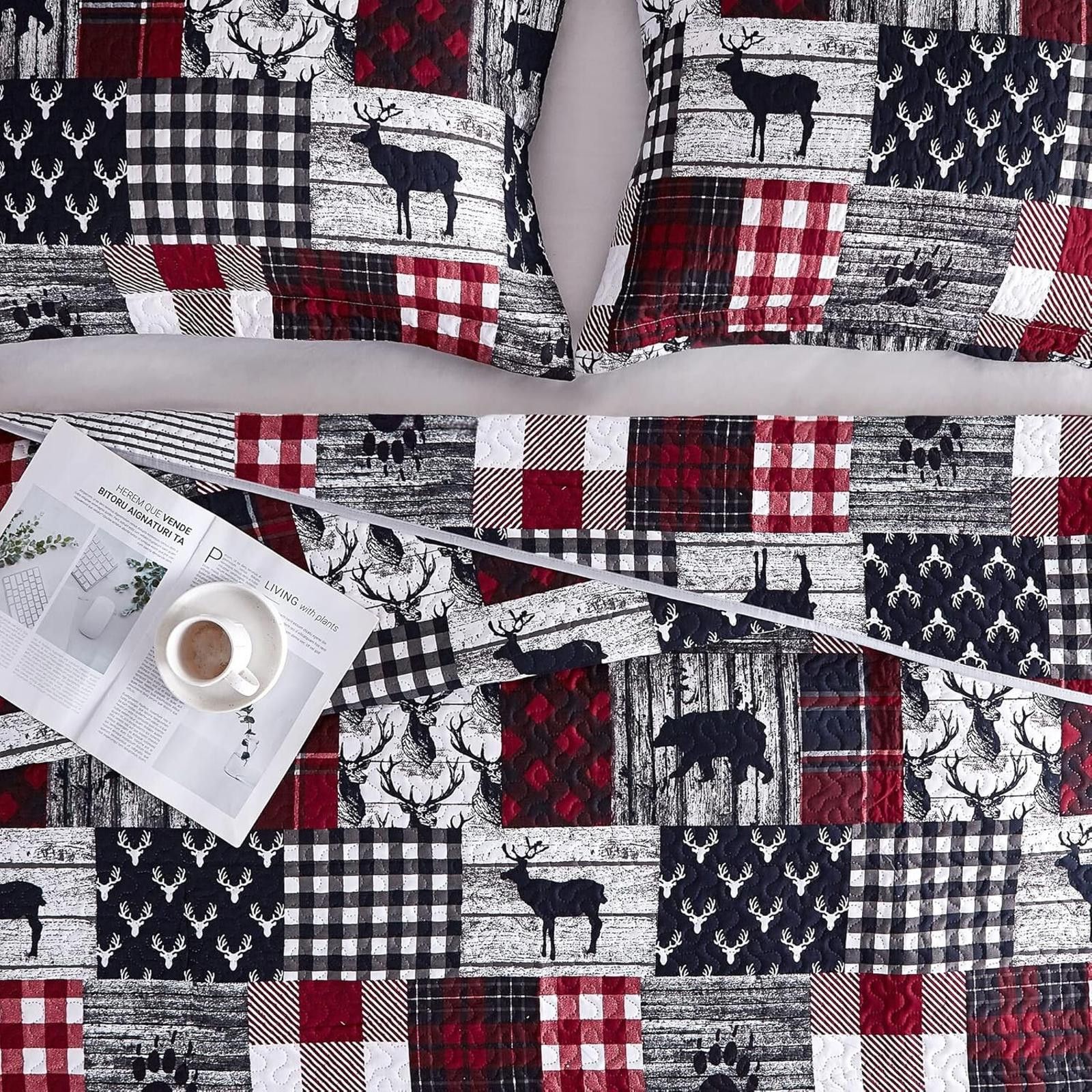Designer KING Comforter Set Cabin Country Deer Quilt Coverlet 3Pcs Size ONE SIZE - 6 Thumbnail