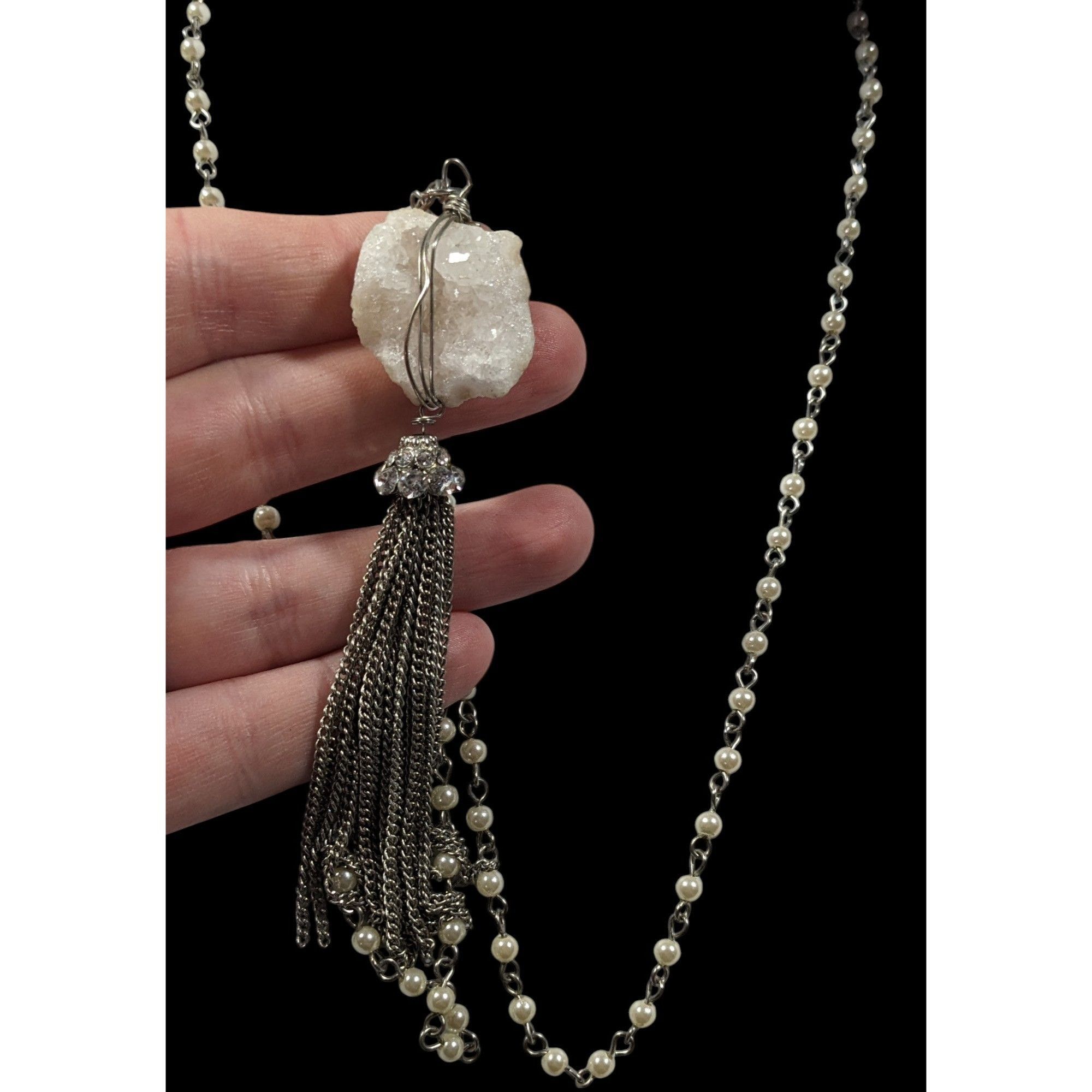 Other Handmade Druzy Quartz Pendant Tassel Necklace Size ONE SIZE - 5 Thumbnail