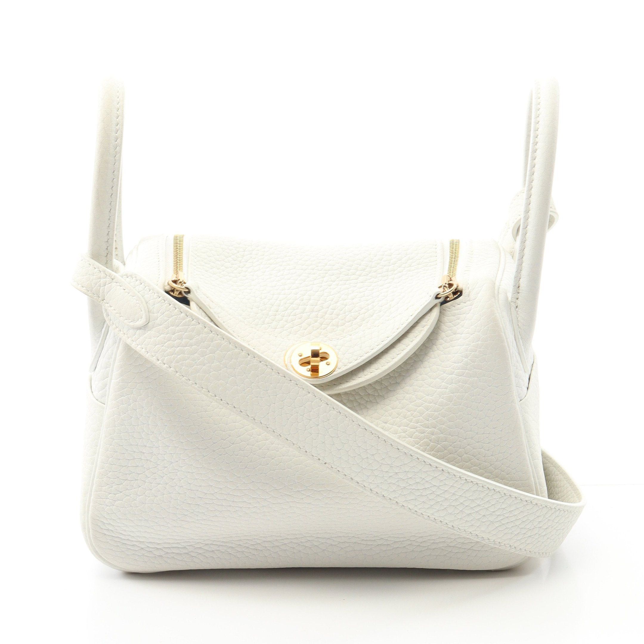 Hermes Lindy Mini New White Shoulder Bag Clemence Leather Gold Hardware B Stamp, Women's