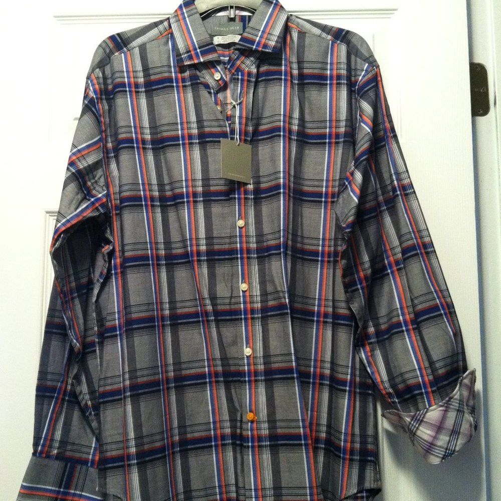 Thomas Dean THOMAS DEAN MENS NEW GRAY 100%COTTON CASUAL SHIRT SIZE: M Size US M / EU 48-50 / 2 - 4 Thumbnail