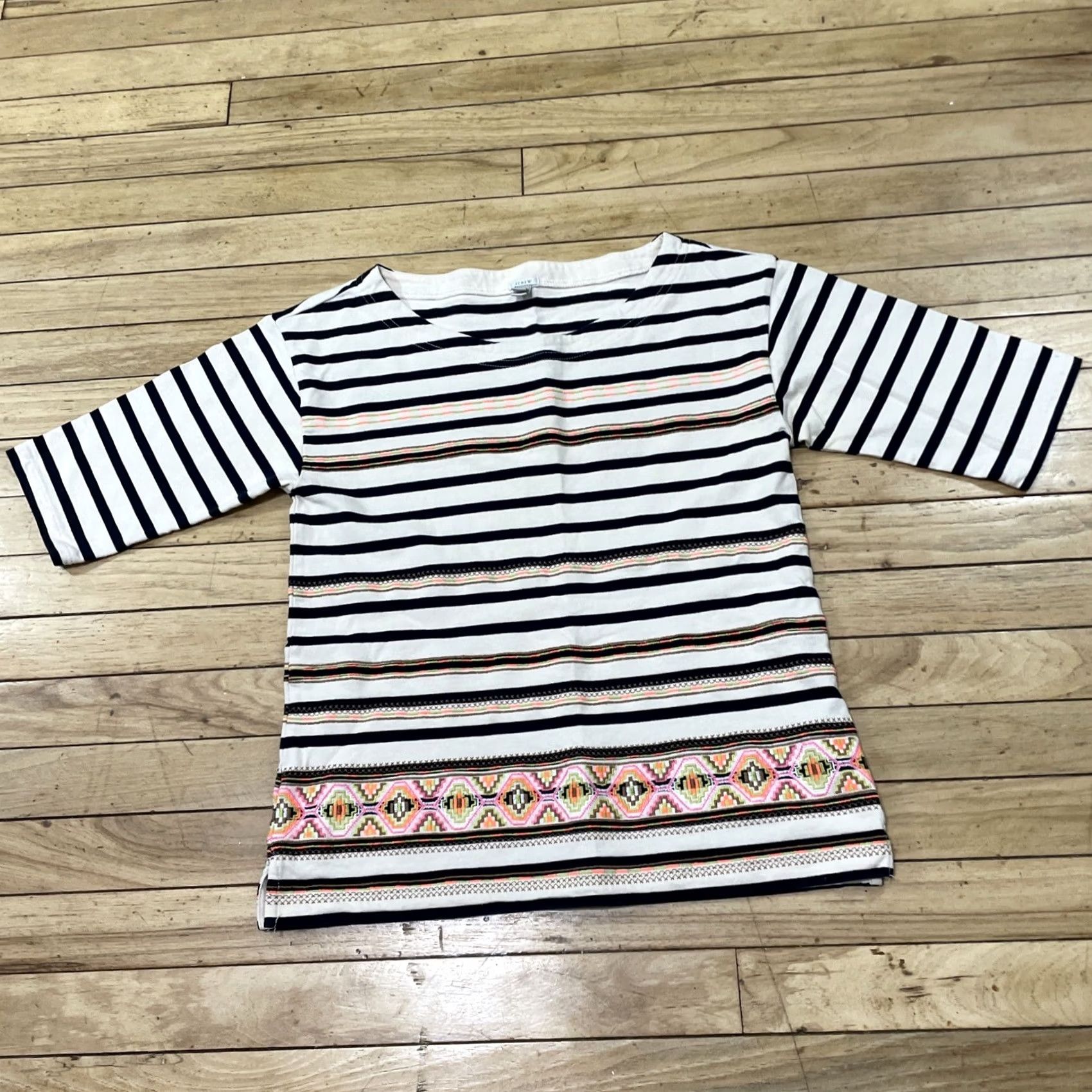 J.Crew J. Crew Boho Striped Shirt S Blue Cream Neon Aztec Geometric Fairy Coastal Top Size S / US 4 / IT 40 - 2 Thumbnail