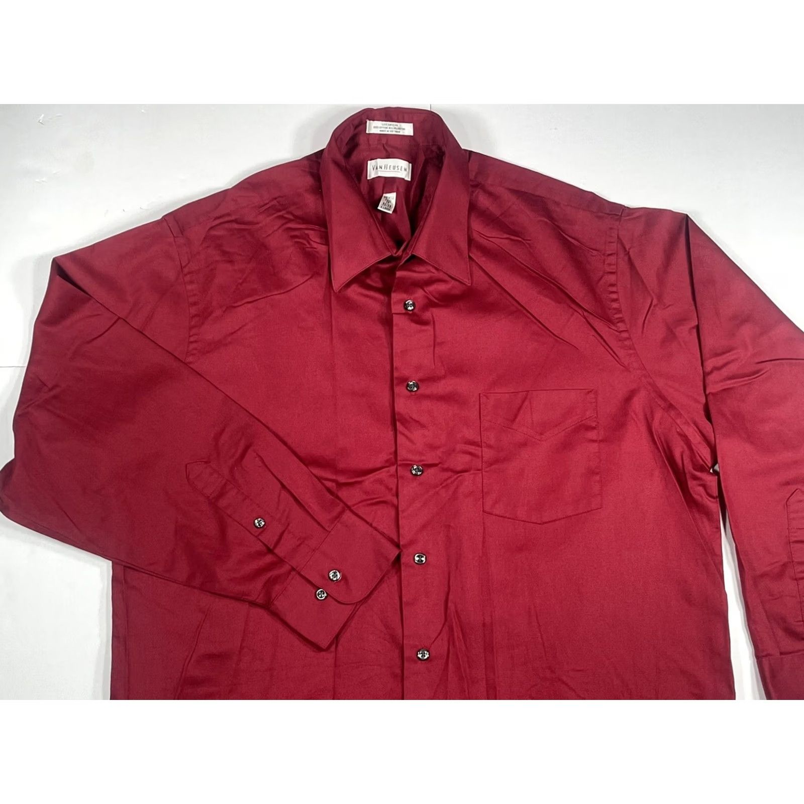Van Heusen VanHeusen Red ButtonUp Dress Shirt Mens Adult XL LongSleeves Wrinkle Free 17 32/33 Size 46R - 2 Thumbnail