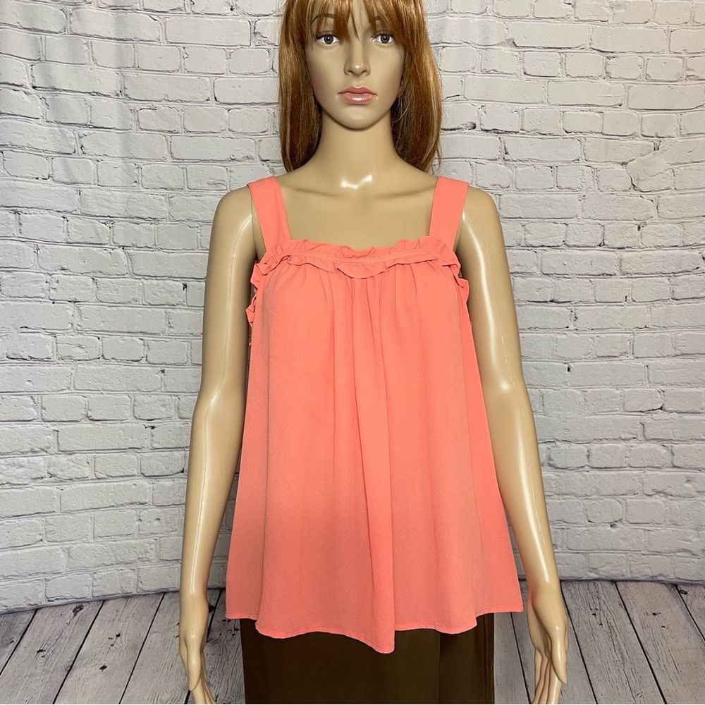 Ann Taylor New Ann Taylor Orange Ruffle Trim Tank Top Blouse Size L Size L / US 10 / IT 46 - 1 Thumbnail
