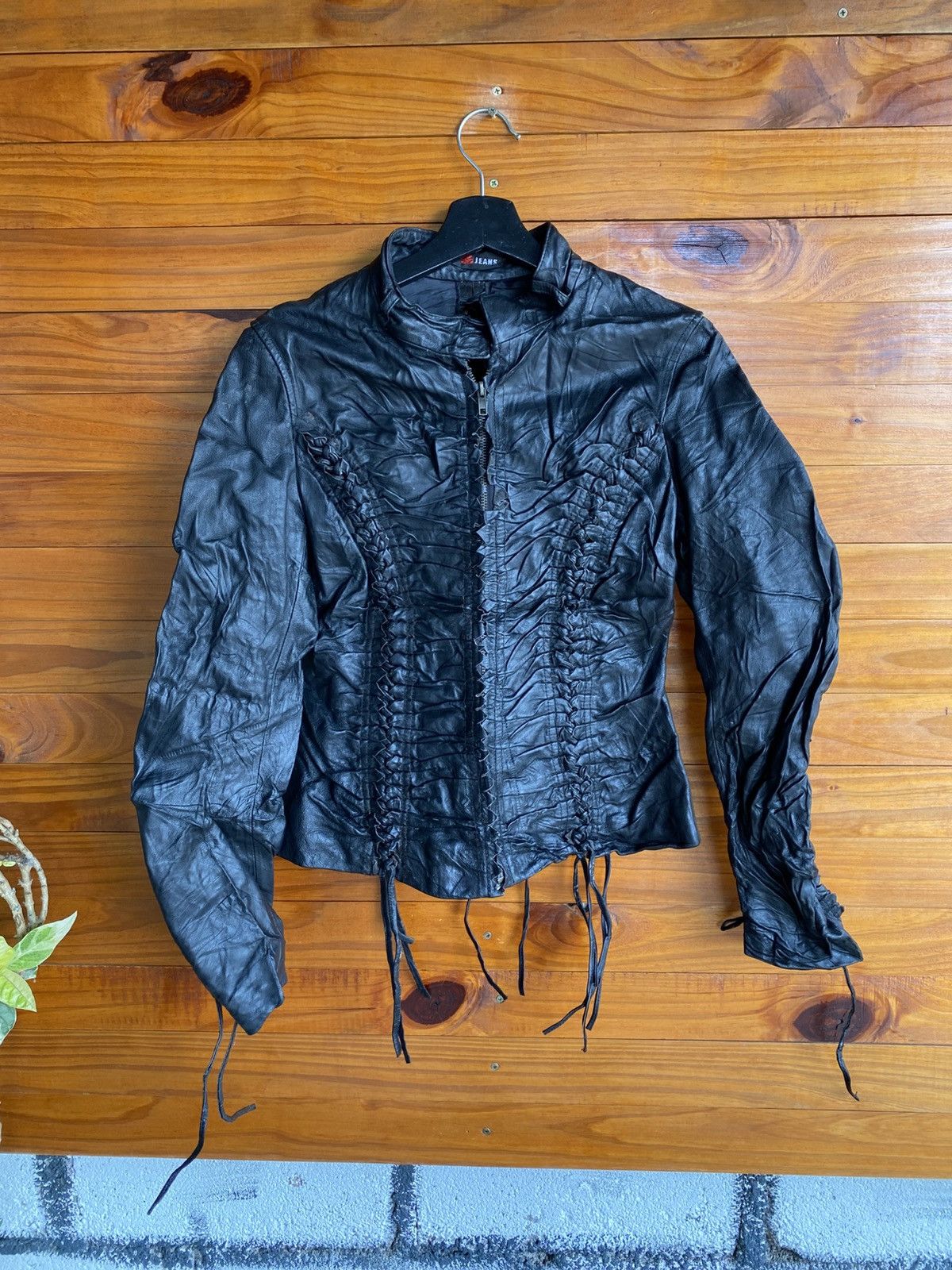 Genuine Leather Tilt Jeans Black Leather Lace-Up Corset Jacket Gothic Style Size S / US 4 / IT 40 - 3 Thumbnail