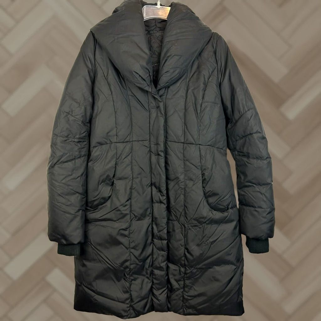 Vintage Not -> Express Down Coat Womens Small Black Hooded Long Cozy Warm Winter Read, Women's