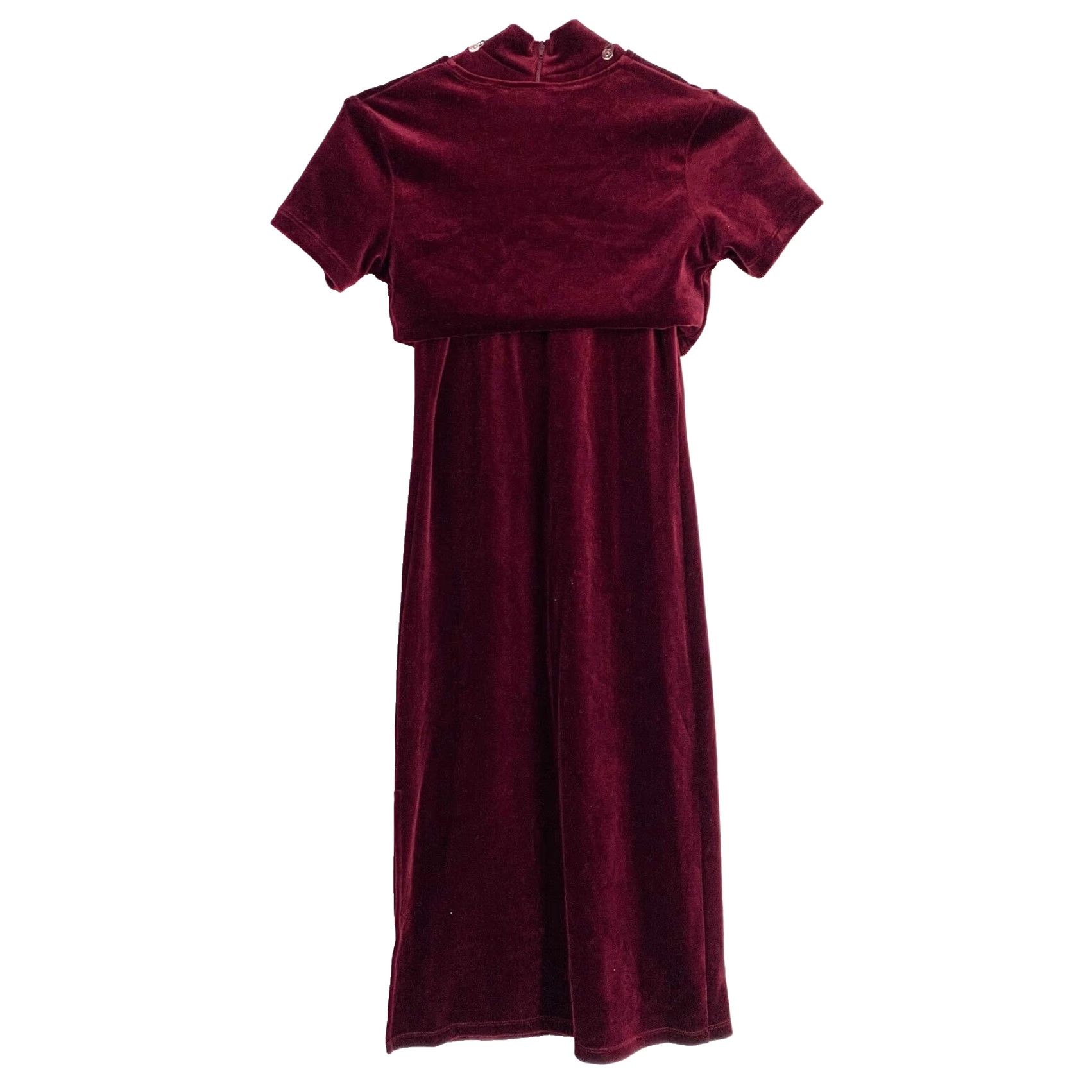 Vintage VINTAGE Rose Cottage Burgundy Velvet Velour Dress 10 Attached Necklace Sleeveless Turtleneck Zip Long 90s Adults Teens Women Size L / US 10 / IT 46 - 6 Thumbnail