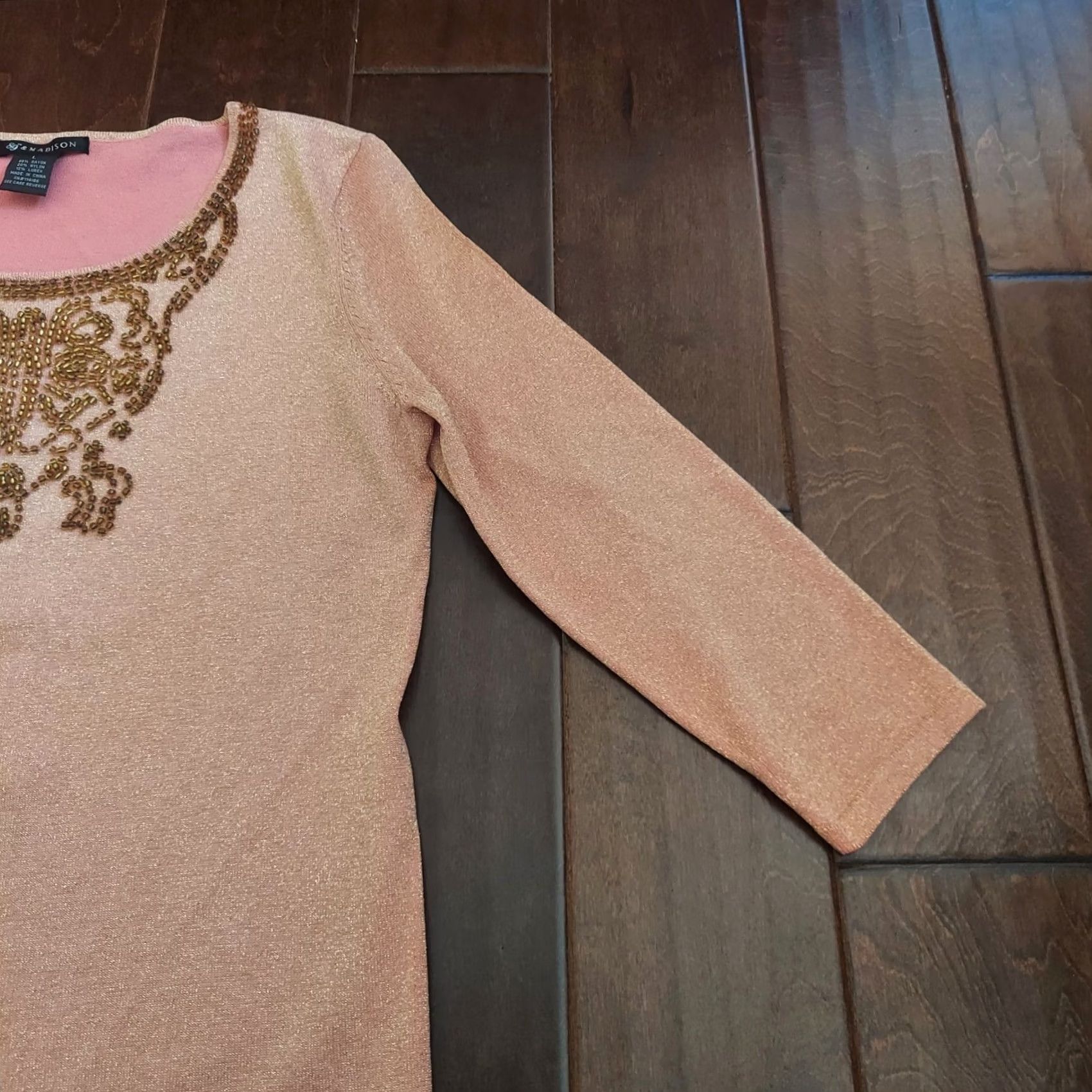 Madison Madison Blouse Shirt Pink Glitter Studded Bead Round Neck Long Sleeve Women's L Size L / US 10 / IT 46 - 5 Thumbnail
