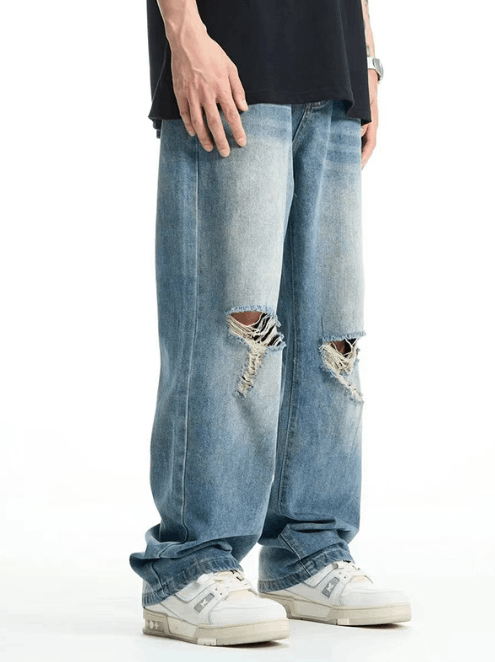 Japanese Brand × Jean Men's wide-leg high street cool ripped jeans Size US 32 / EU 48 - 4 Thumbnail
