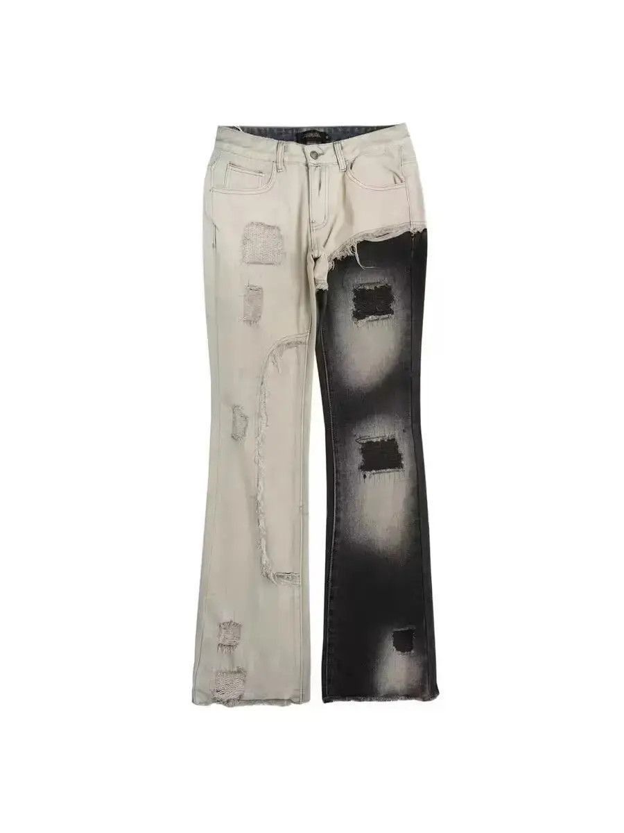 Japanese Brand High street hip hop contrast patchwork ripped raw edge jeans Size US 32 / EU 48 - 5 Thumbnail