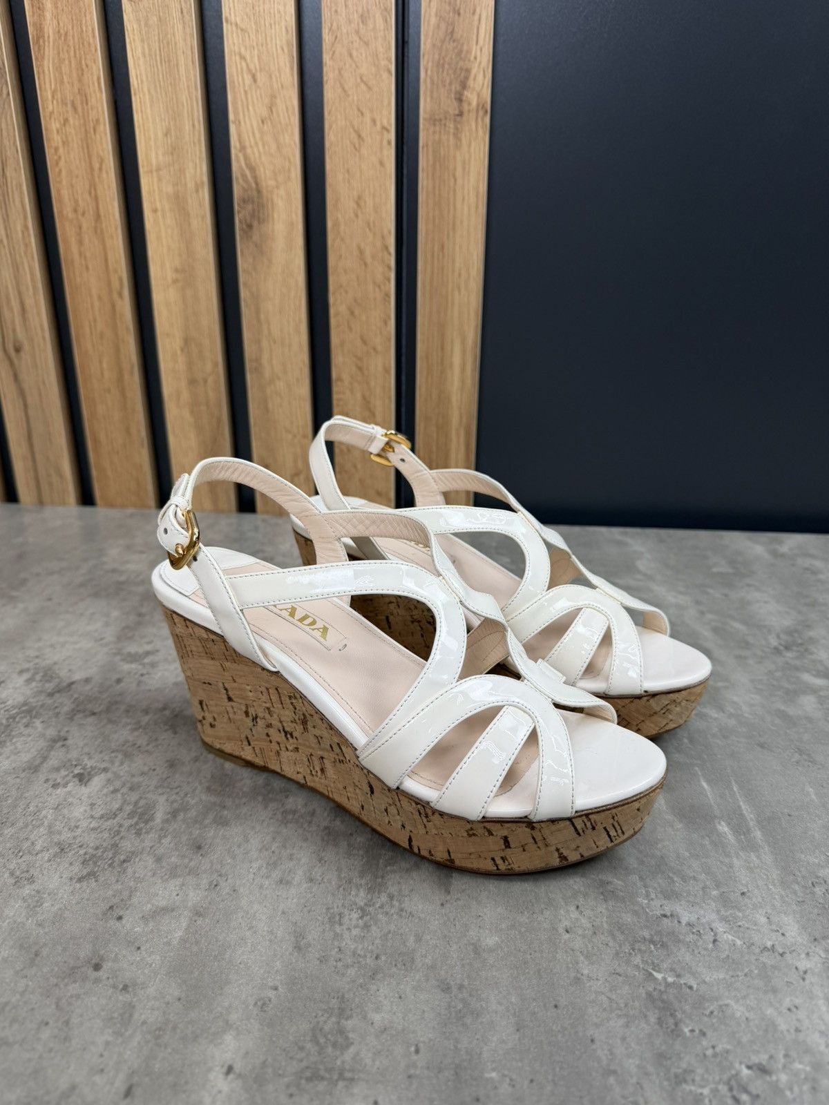 Prada Prada White Patent Cork Wedge Sandals EU 37 1/2 Size US 7.5 / IT 37.5 - 3 Thumbnail