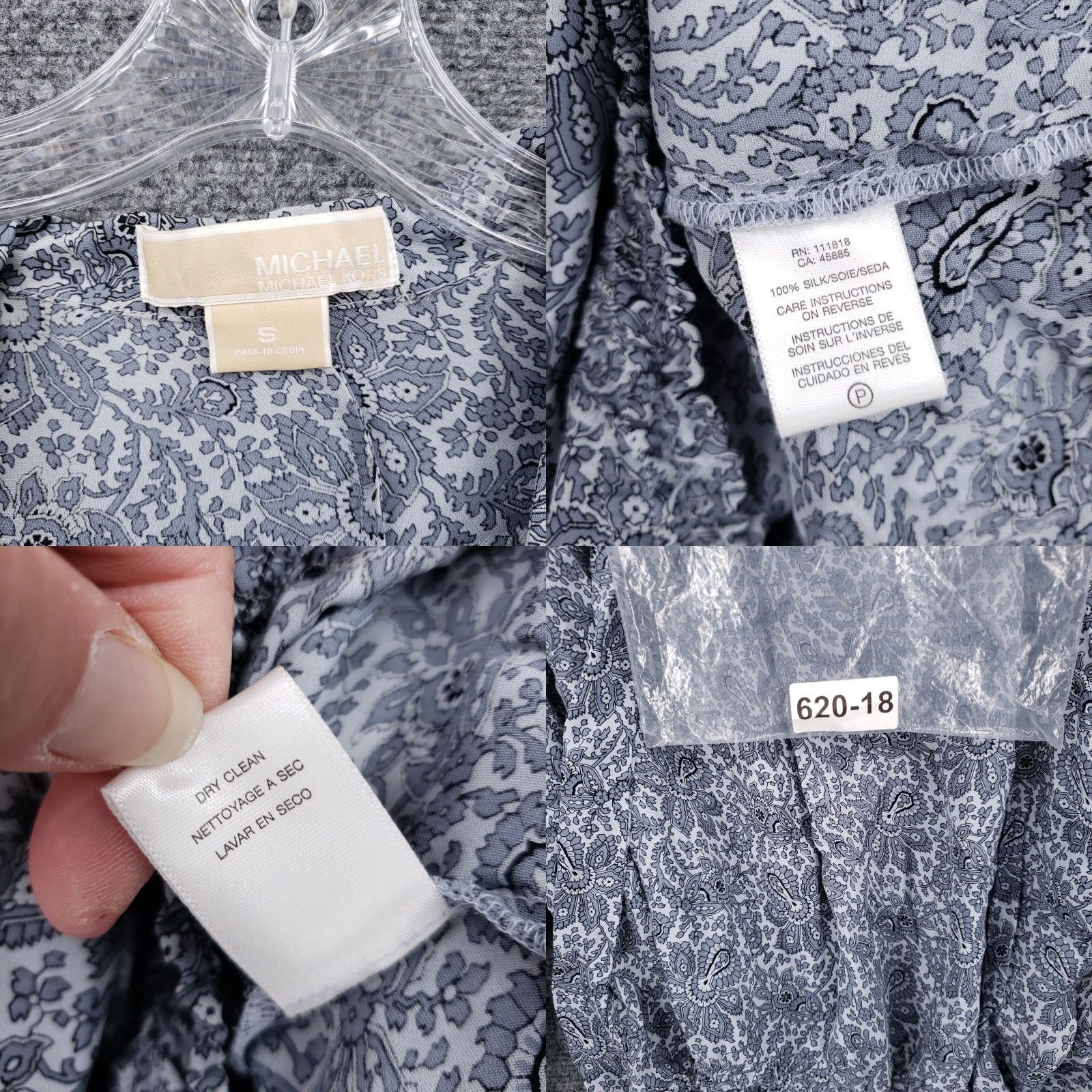 Michael Kors Michael Kors Top Blouse Womens S Gray Floral Silk Tie Neck Long Sleeve Size S / US 4 / IT 40 - 9 Thumbnail