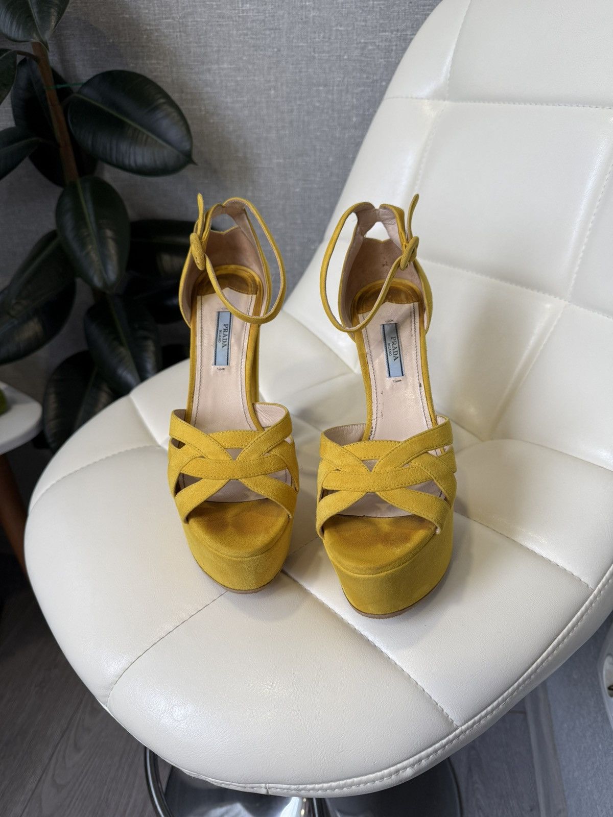 Prada Prada Yellow Suede Platform Sandals Block Heel Shoes Size 38 Size US 8 / IT 38 - 14 Thumbnail