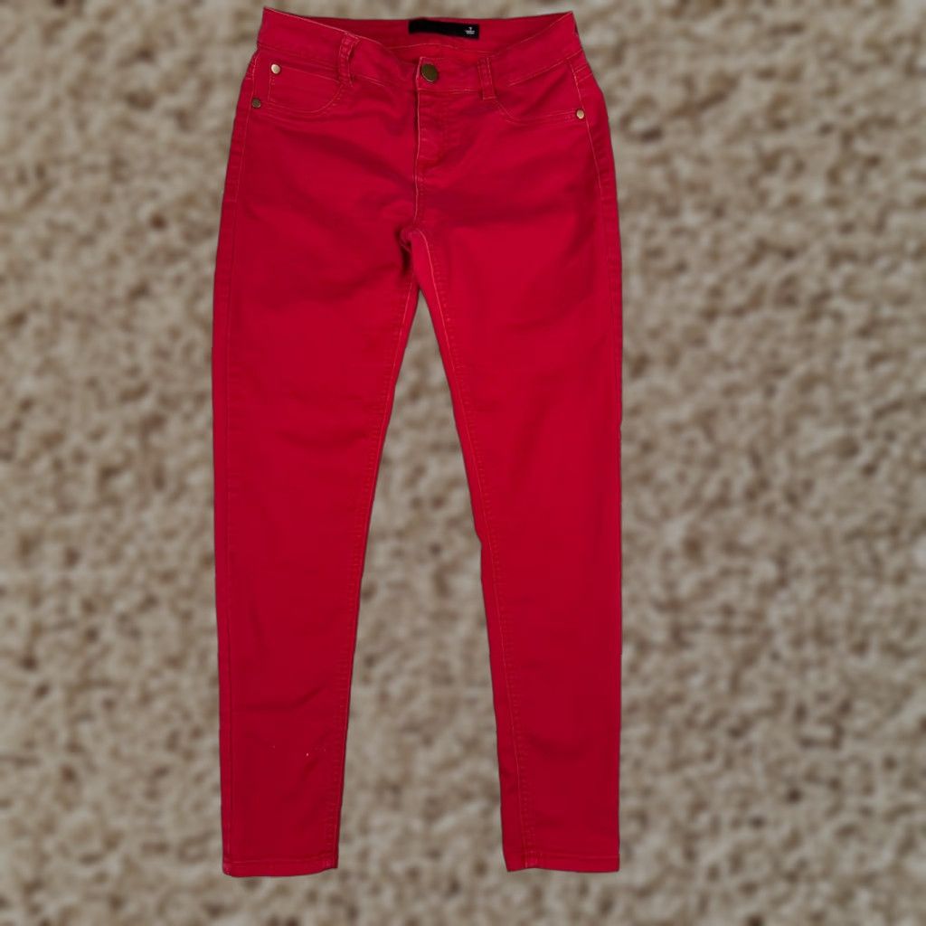 Vintage Tinseltown Juniors 7 Red Denim Jeans Skinny Mid Rise 29x27 Womens Size 28" / US 6 / IT 42 - 1 Thumbnail