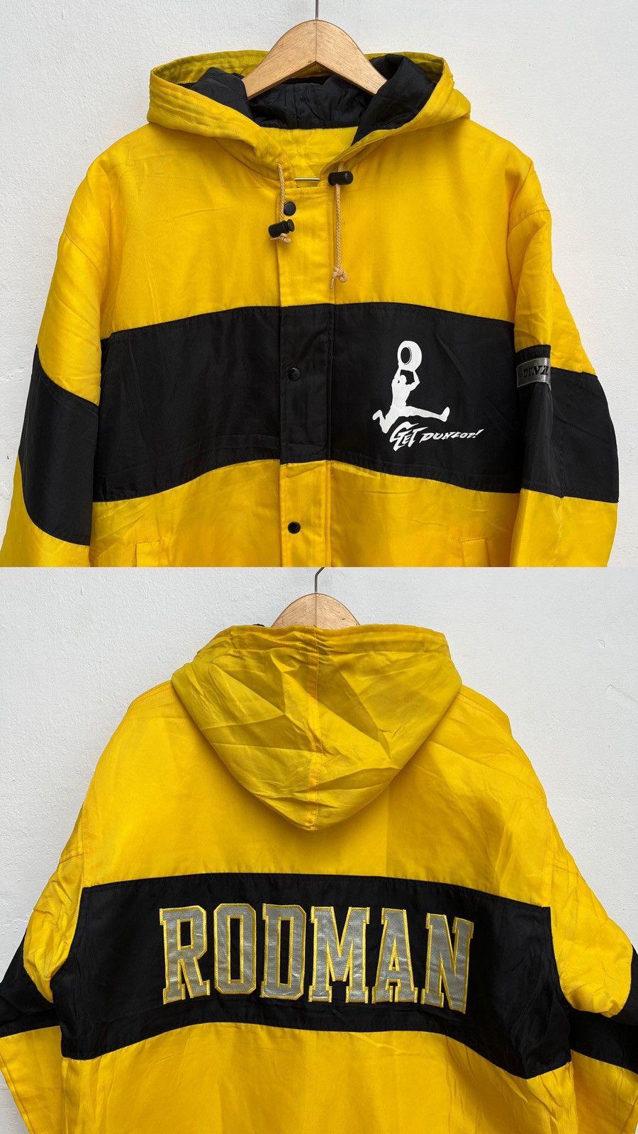 image of Very Vintage Dennis Rodman X Dunlop Parka Jacket in Black/Yellow, Men's (Size XL)