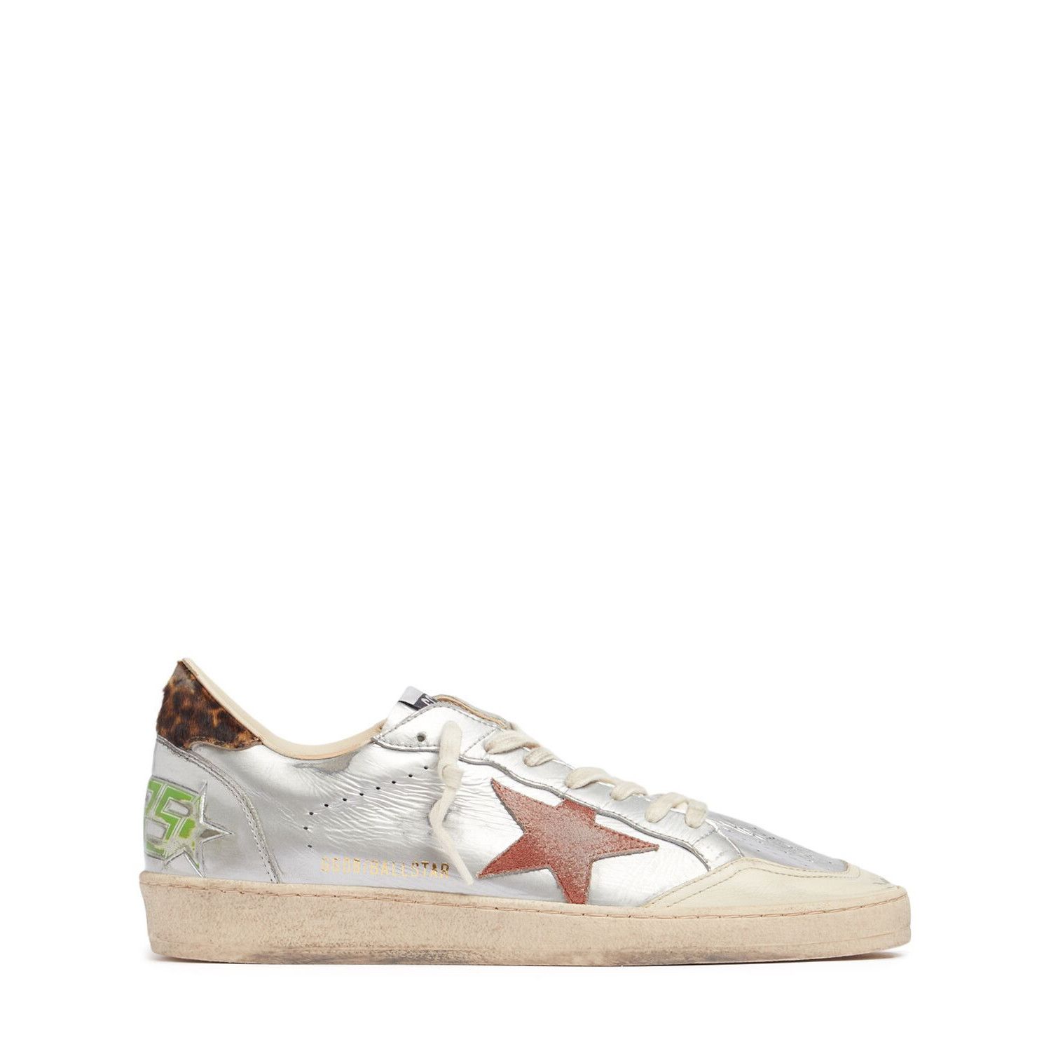 GOLDEN GOOSE Ball Star Men's Silver/Red Sneakers New & Authe