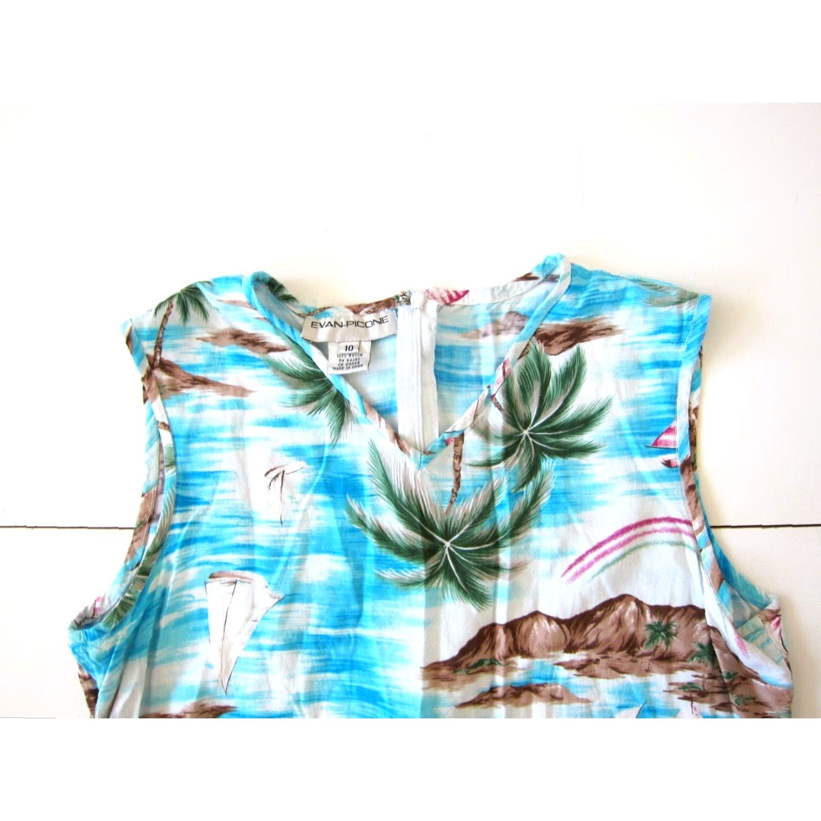 Evan Picone VINTAGE Evan-Picone Maxi Dress Tank Floral Hawaiian Blue Rayon 10 Women's Size L / US 10 / IT 46 - 3 Thumbnail