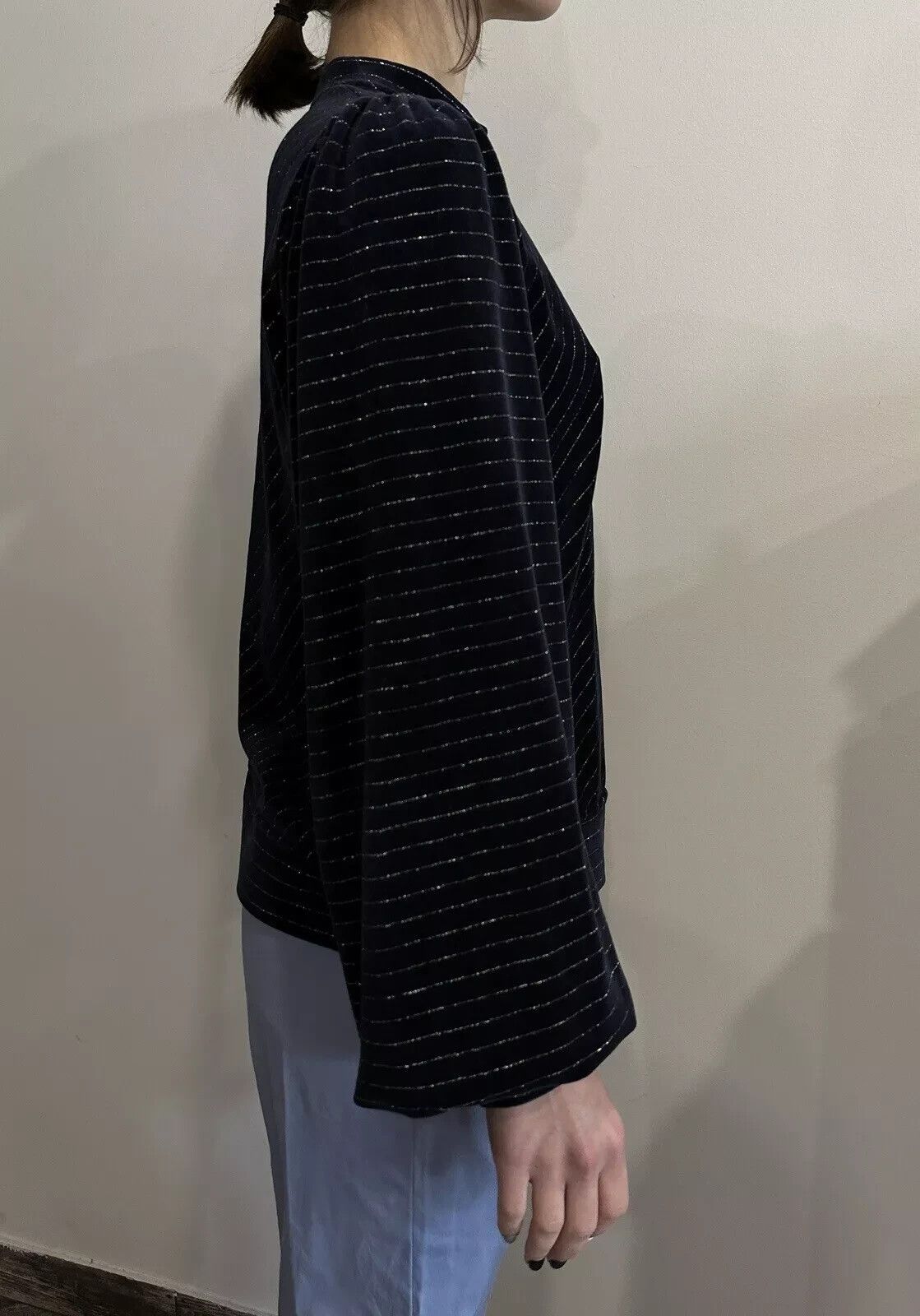 Ganni GANNI Velvet Sequins Pinstriped Metallic Top Longsleeve Size XS / US 0-2 / IT 36-38 - 8 Thumbnail