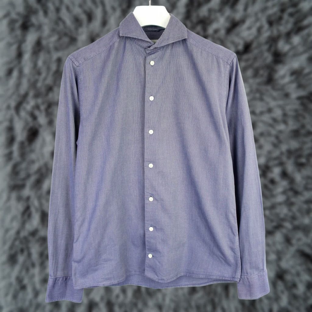 Eton ETON Cambridge Slim Formal Shirt Men MEDIUM Cutaway Collar Button Up Blue Patterned Long Sleeve Dress Shirt Size 40R - 1 Thumbnail
