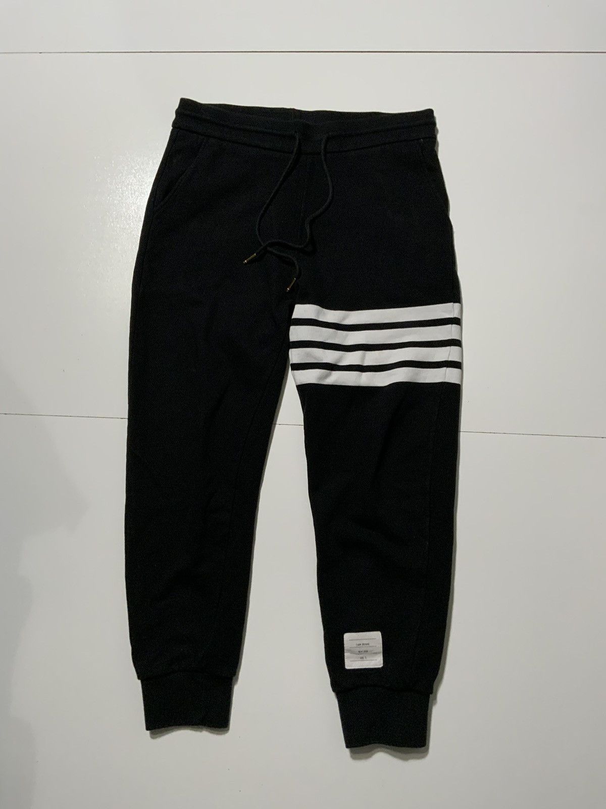 image of Thom Browne 4 Bar Loopback French Terry Jogger Sweatpants in Black, Men's (Size 34)